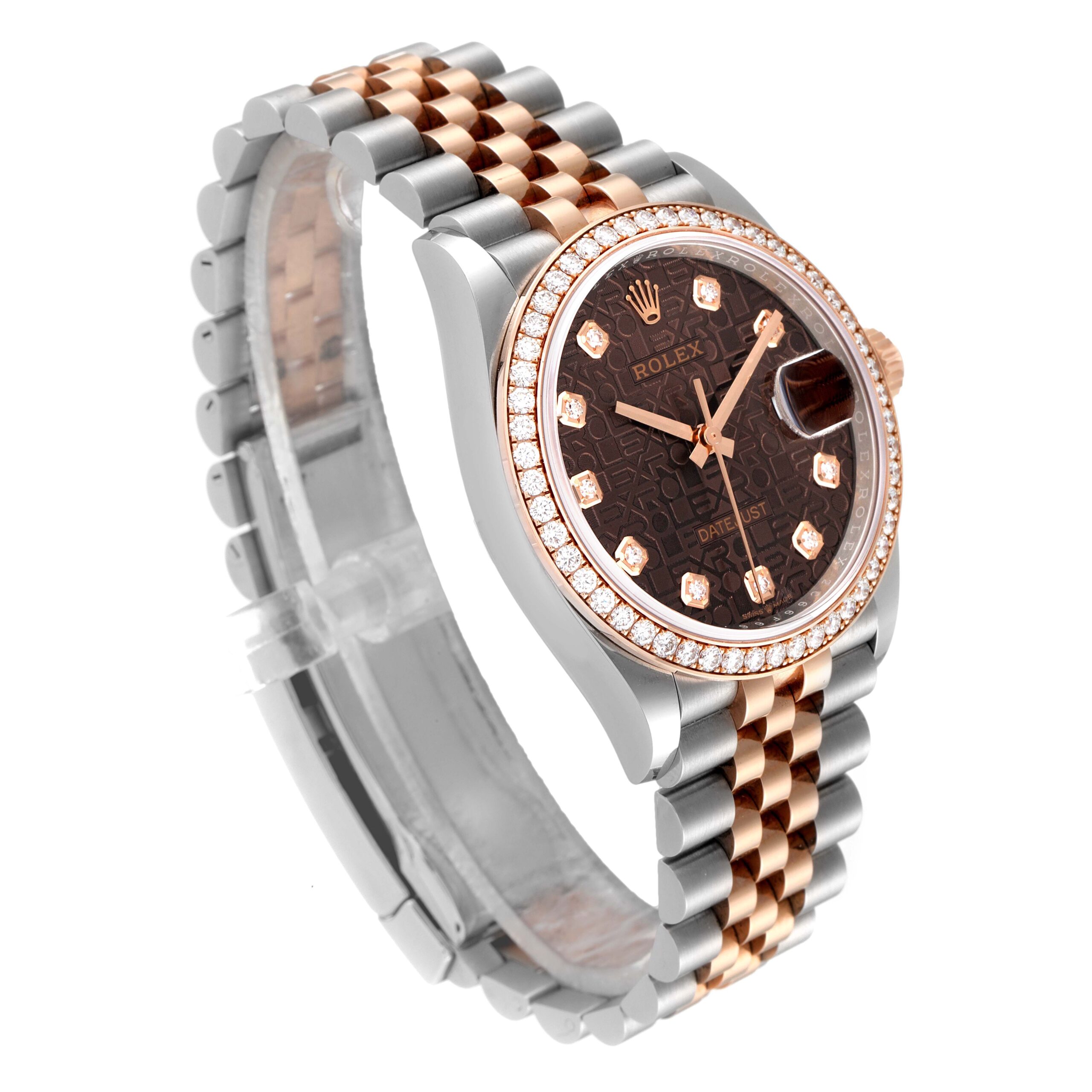 Rolex Datejust Steel Rose Gold Diamond Mens Watch 126281 Box Card