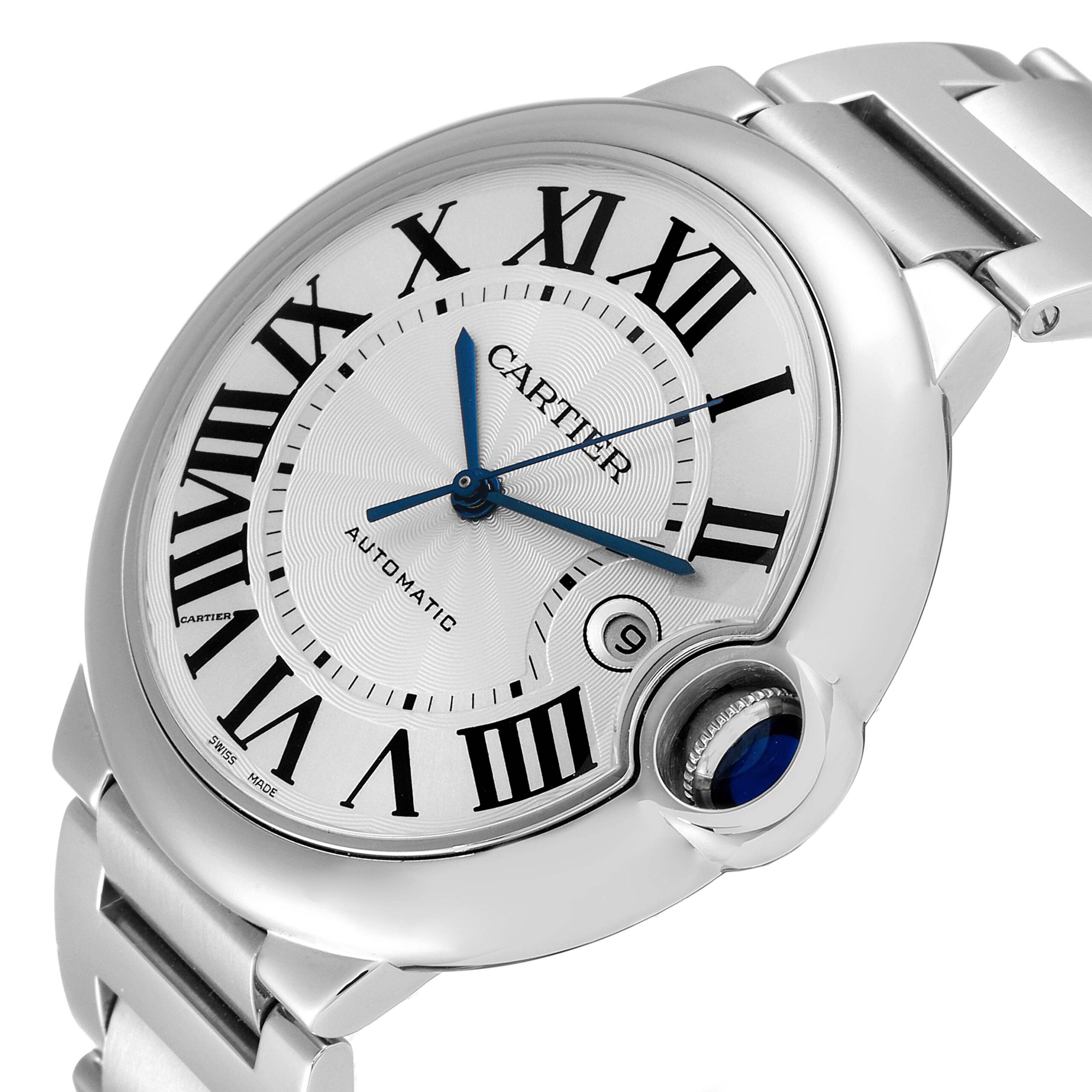Cartier Ballon Bleu 42 Steel Automatic Silver Dial Mens Watch W69012Z4 Papers