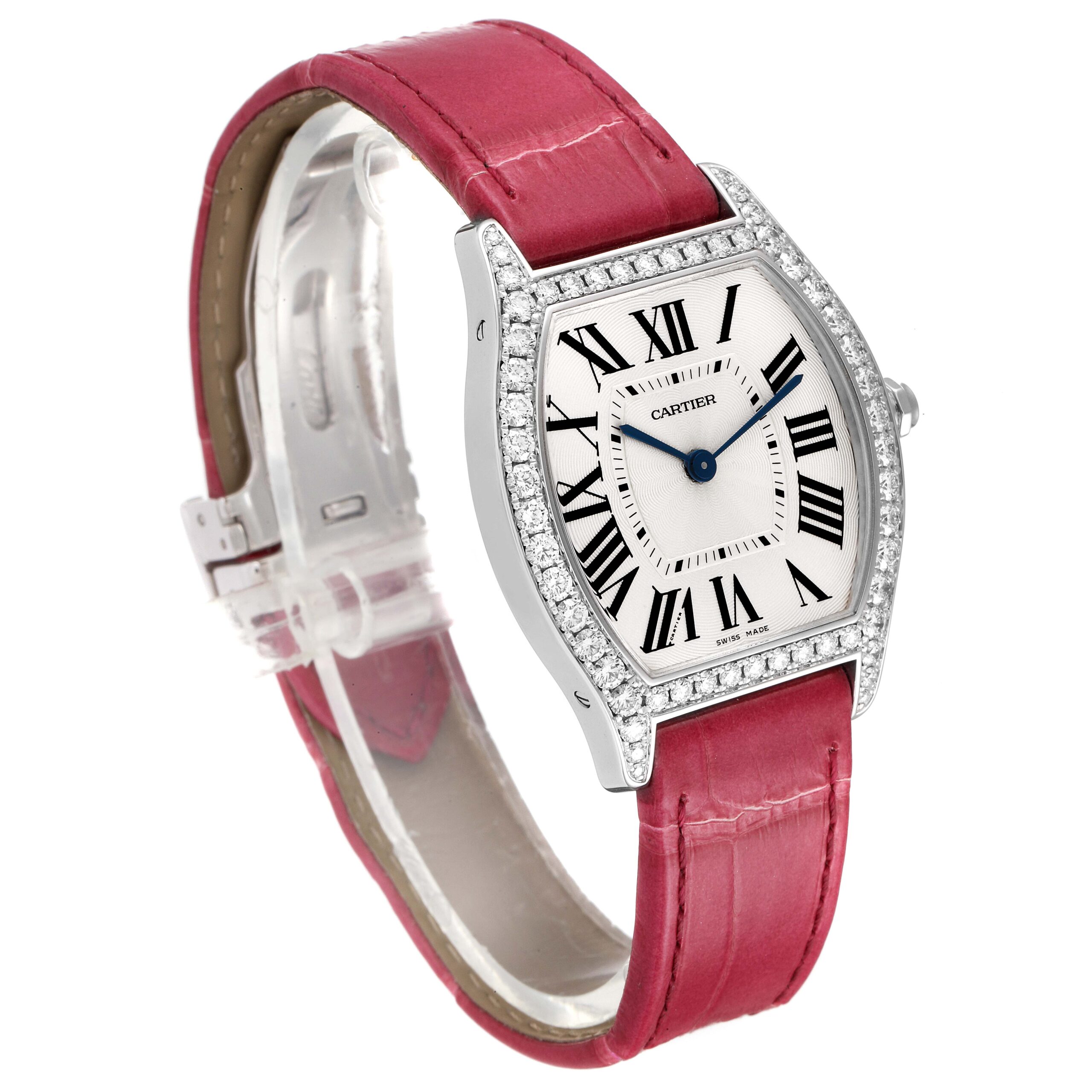 Cartier Tortue 18k White Gold Diamond Ladies Watch WA501009 Box Papers