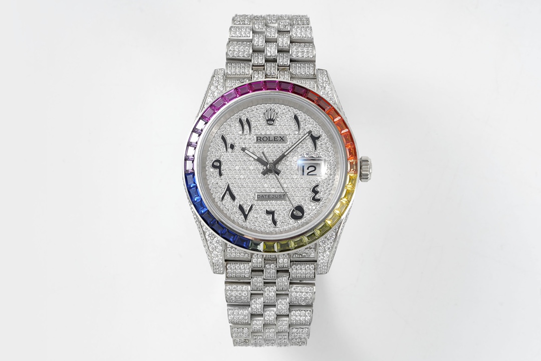 Rolex Datejust Steel White Gold Silver Diamond Dial Mens Watch 116234