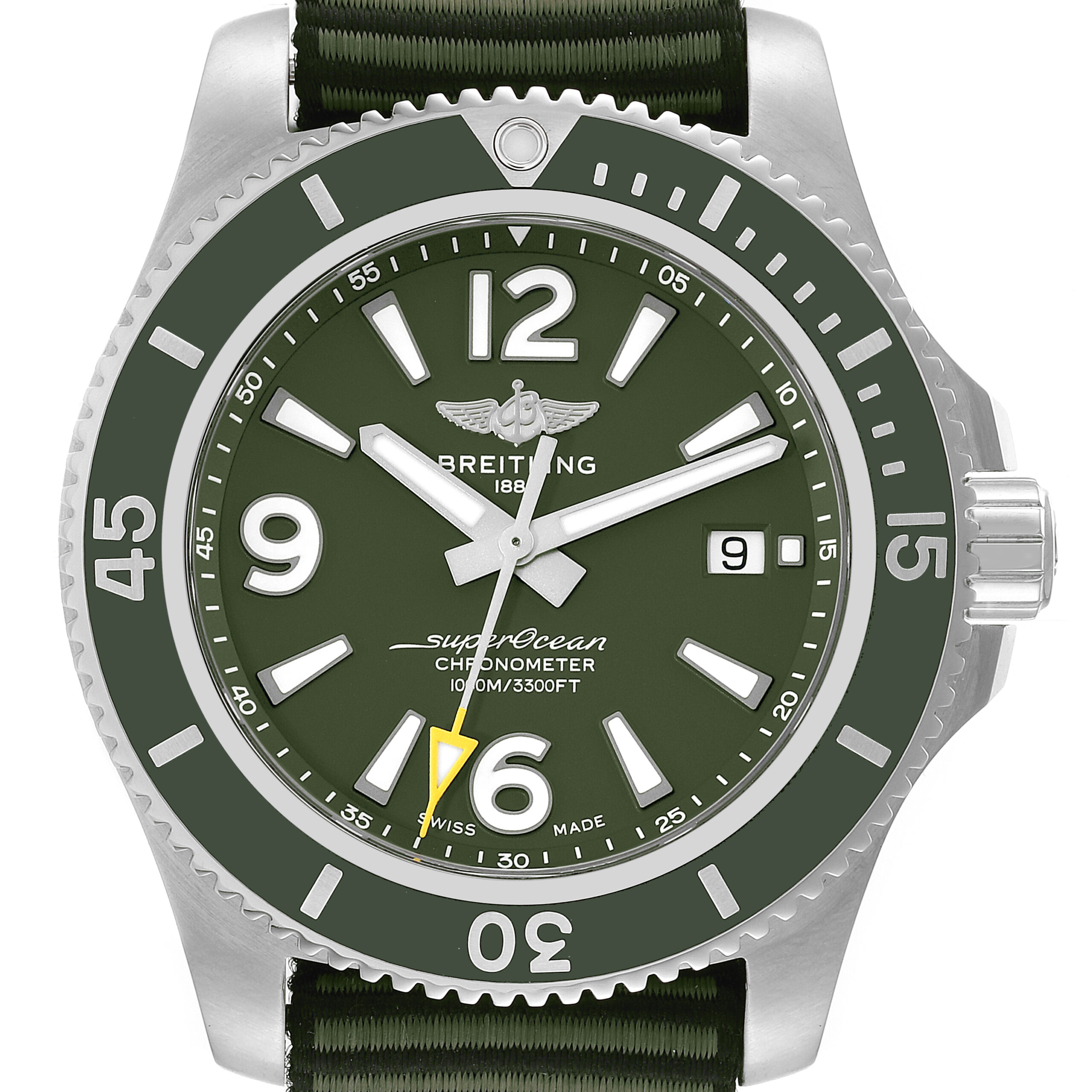 Breitling Superocean 44 Outerknown Green Dial Steel Mens Watch A17367 Box Card