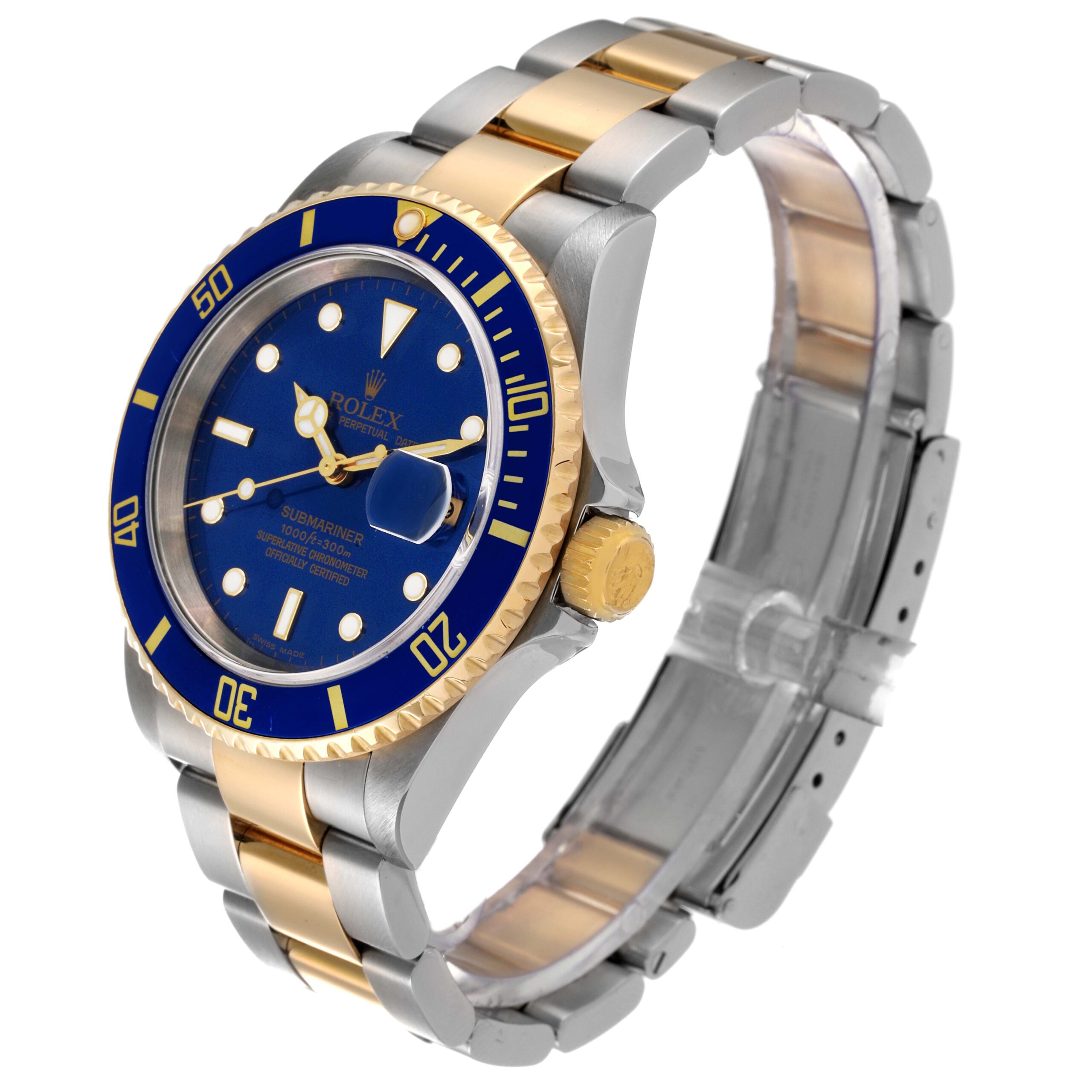 Rolex Submariner Blue Dial Steel Yellow Gold Mens Watch 16613 Box Papers