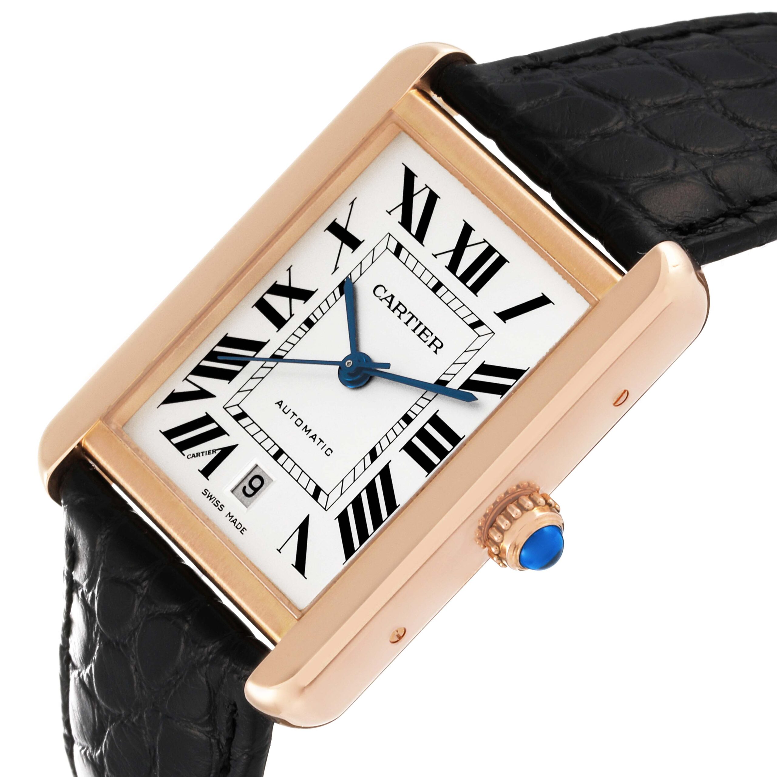 Cartier Tank Solo XL Rose Gold Silver Dial Mens Watch W5200026