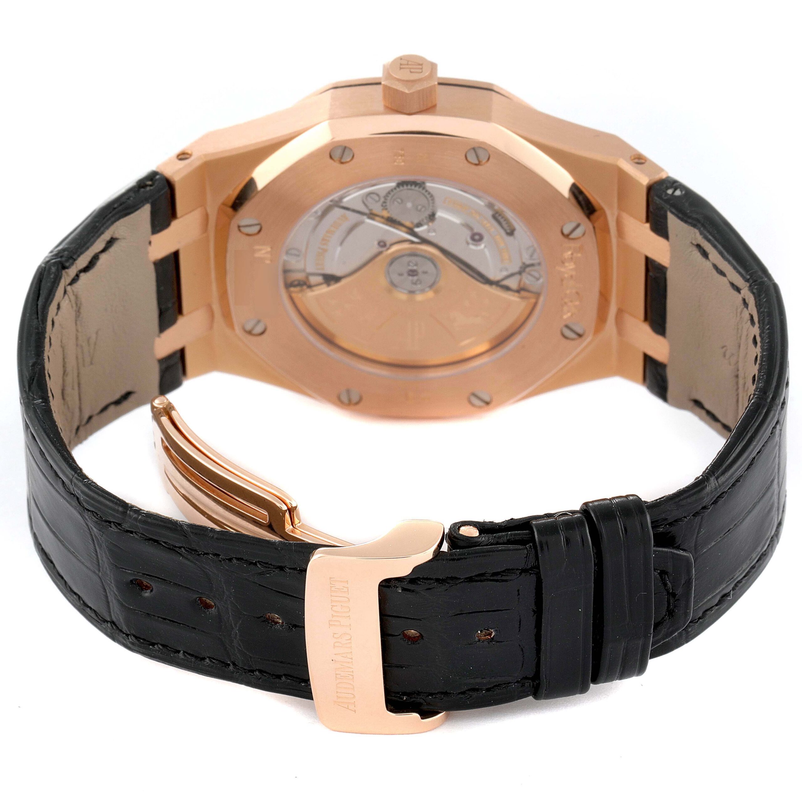 Audemars Piguet Royal Oak 18k Rose Gold Black Dial Watch 15300OR Box Papers