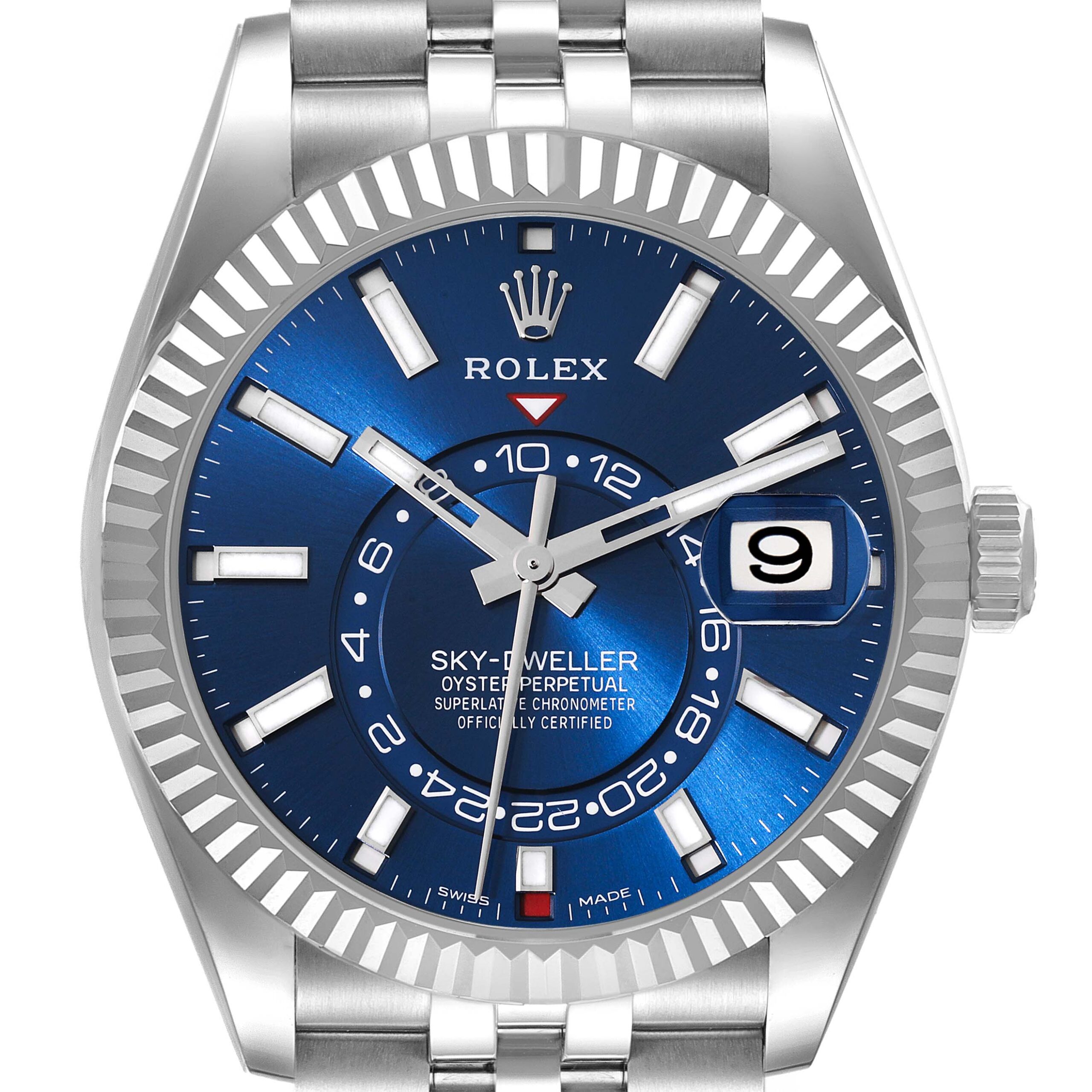 Rolex Sky-Dweller Blue Dial Steel White Gold Mens Watch 326934 Box Card