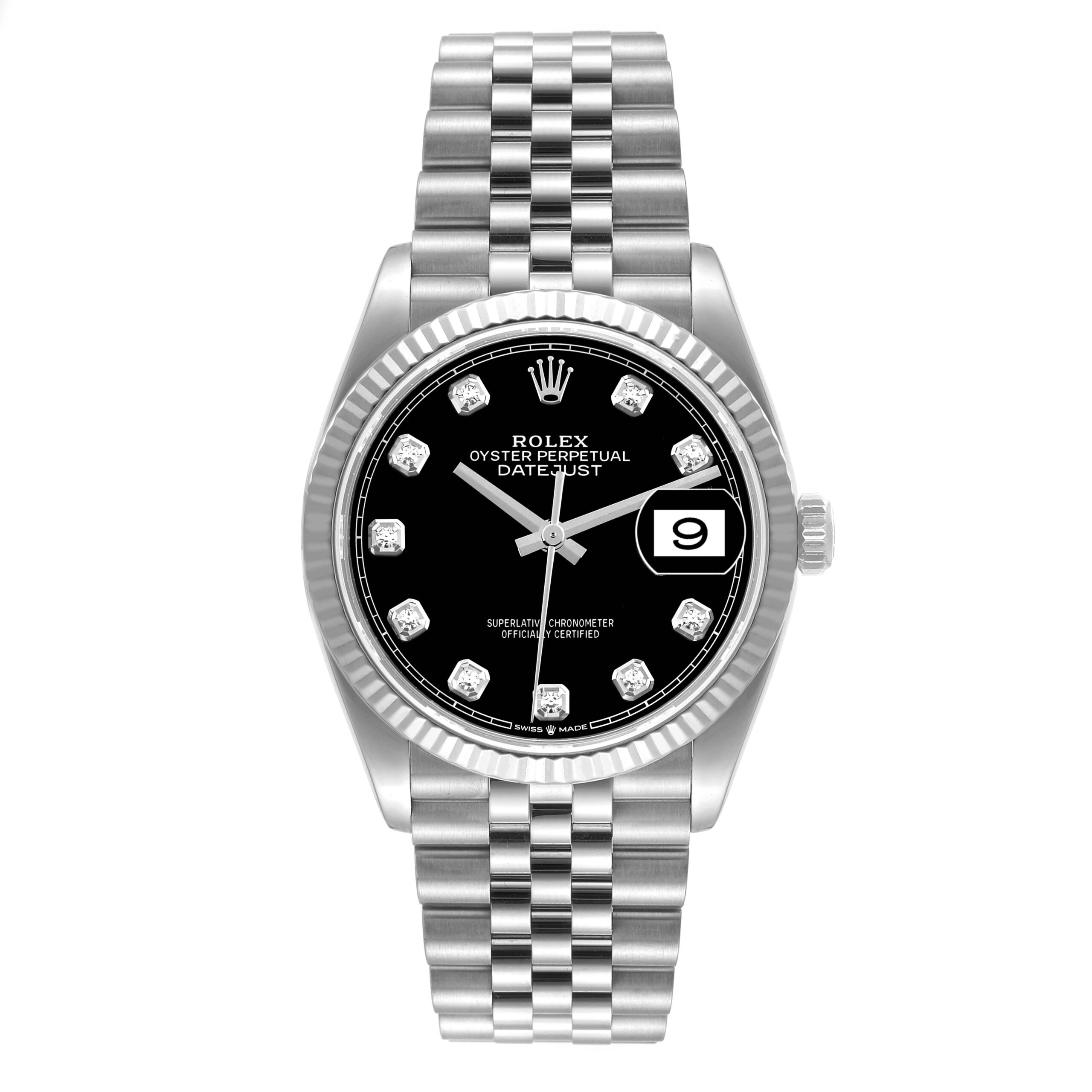 Rolex Datejust Steel White Gold Black Diamond Dial Mens Watch 126234