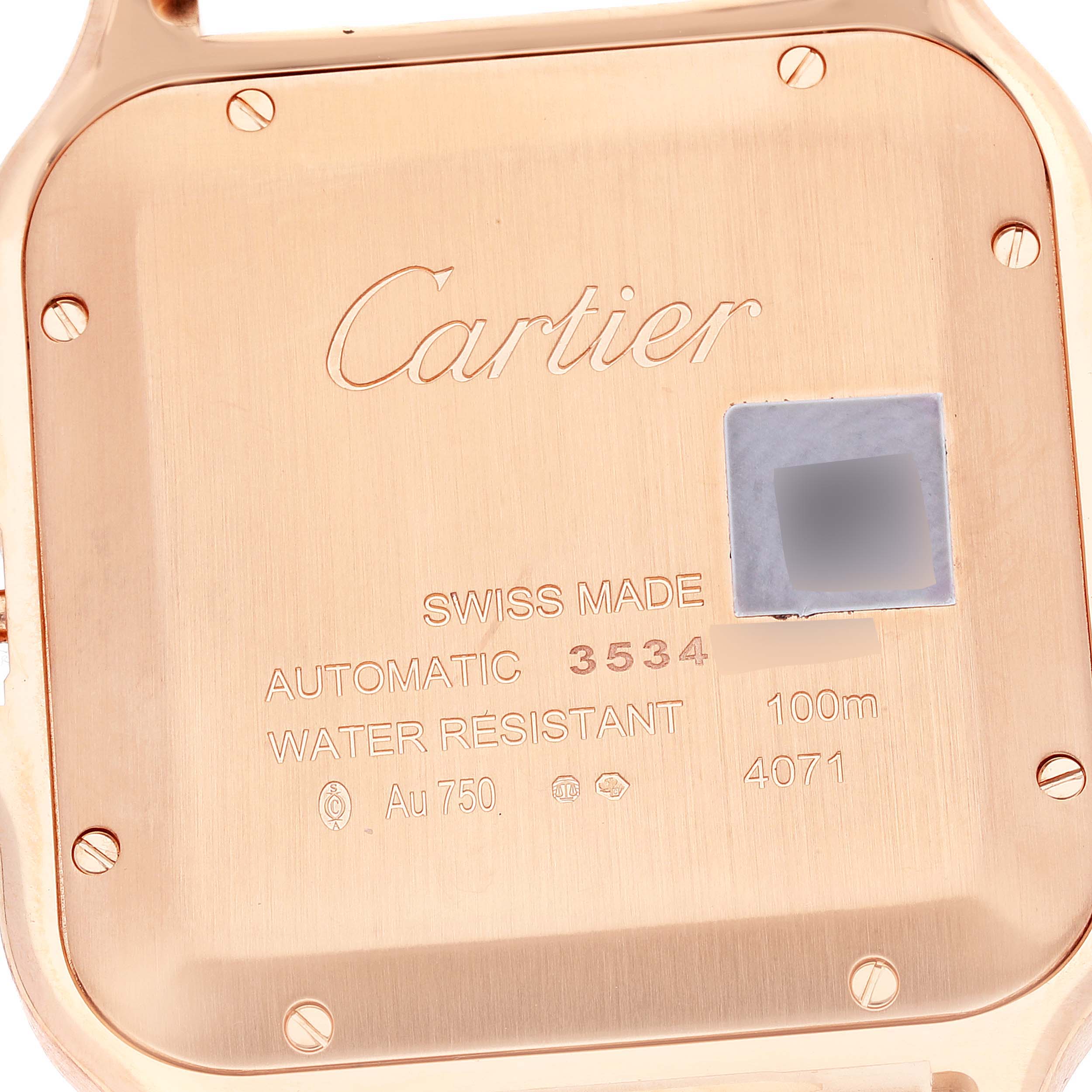 Cartier Santos Large Rose Gold Blue Strap Mens Watch WGSA0019 Card