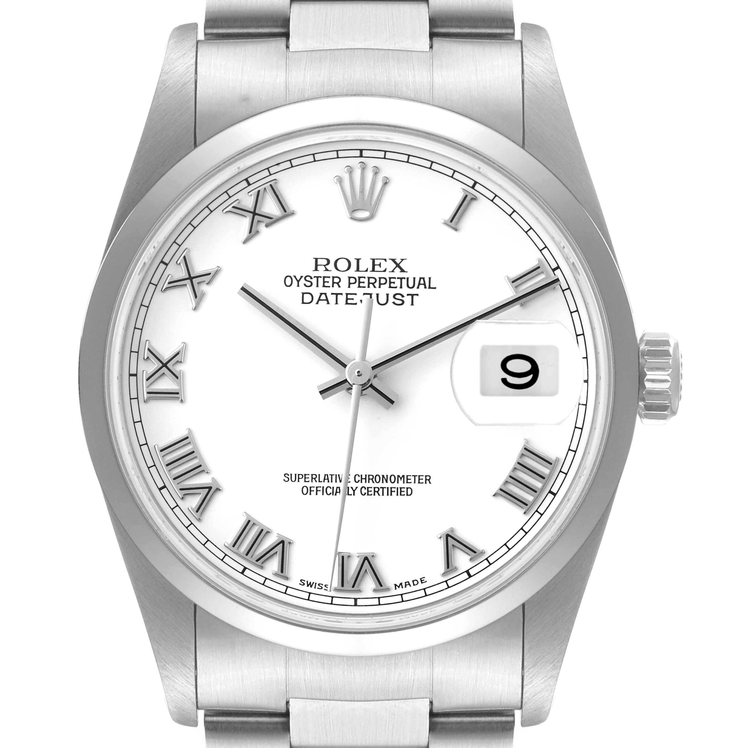 Rolex Datejust White Roman Dial Steel Mens Watch 16200 Box Papers