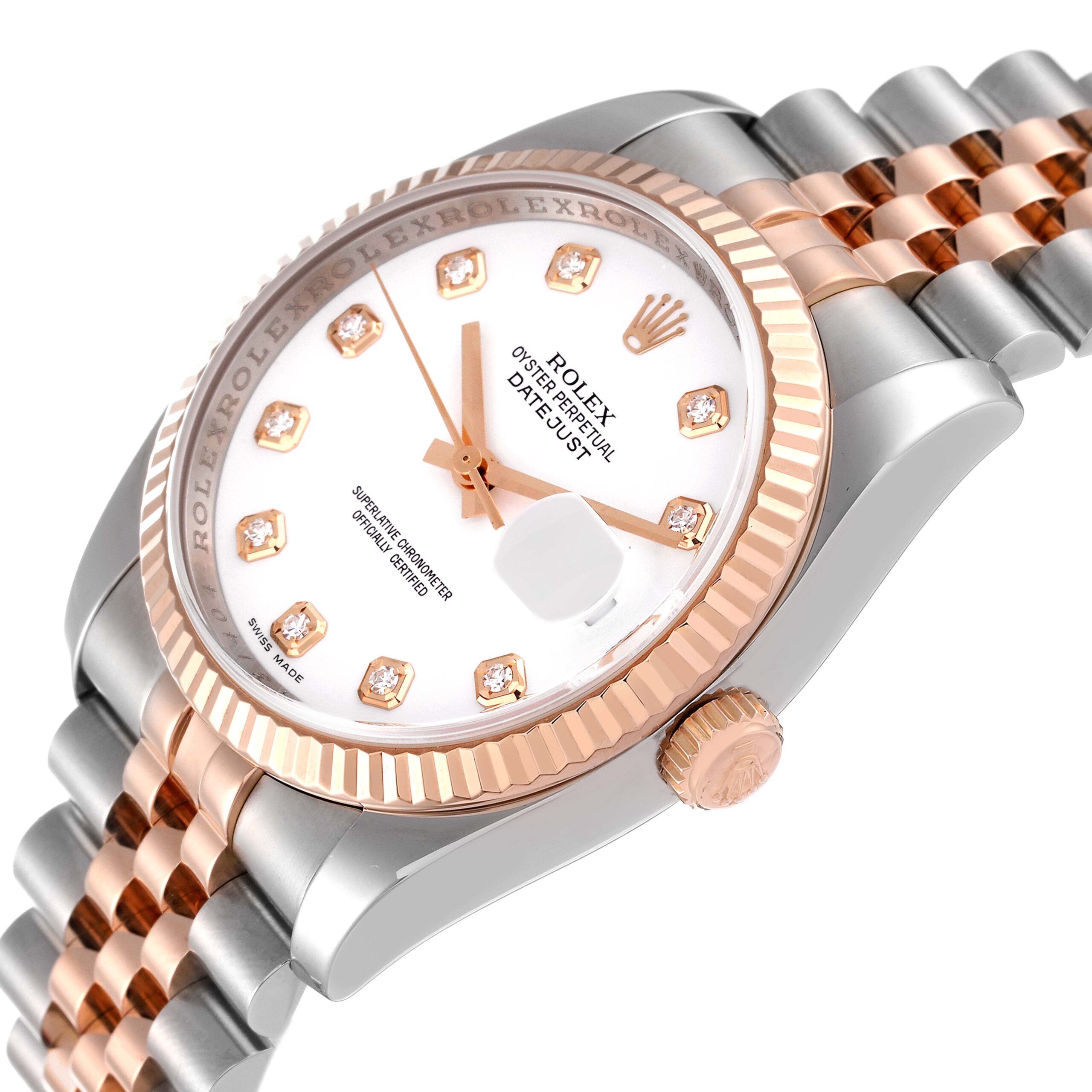 Rolex Datejust Steel Rose Gold White Diamond Dial Mens Watch 116231