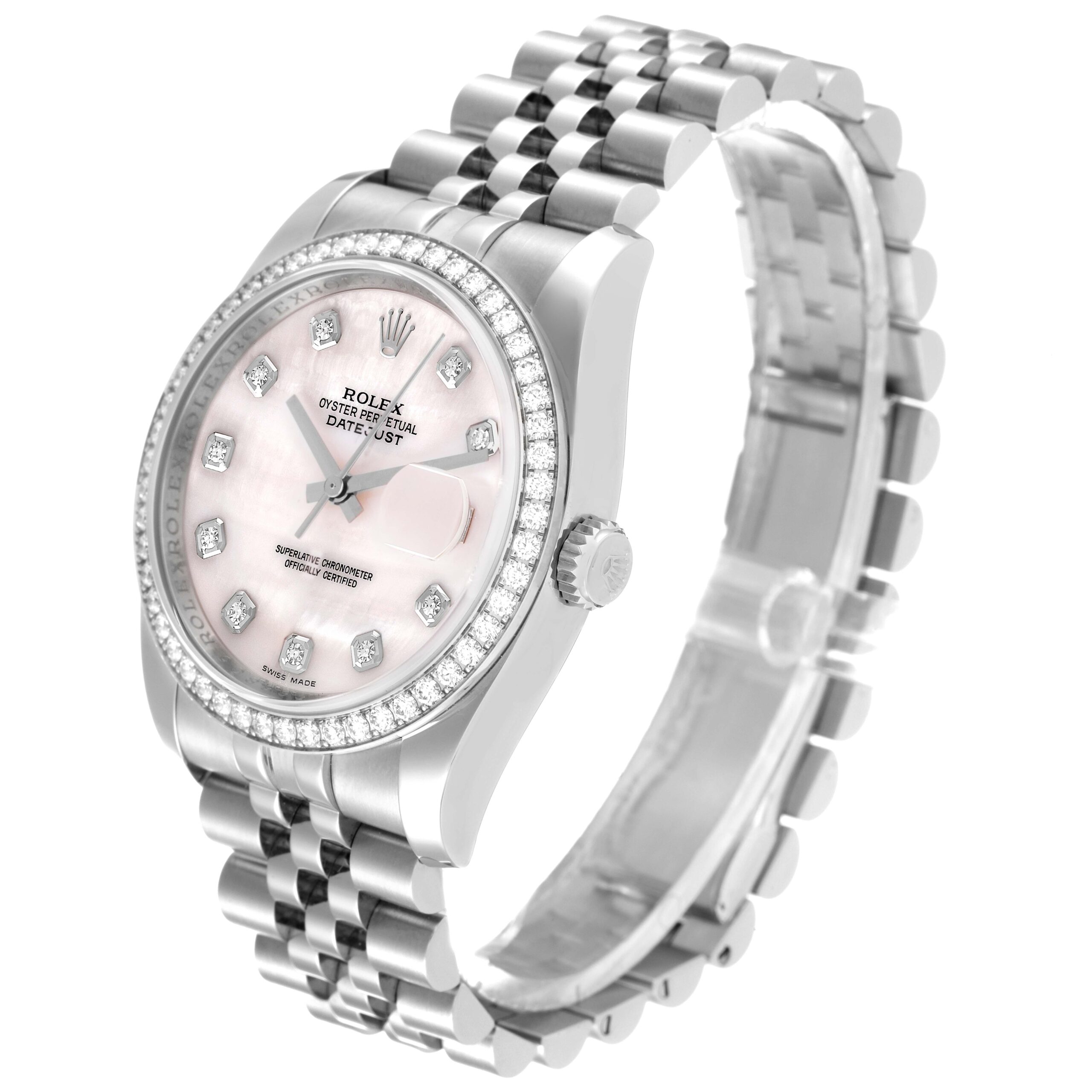 Rolex Datejust Mother of Pearl Diamond Steel Mens Watch 116244 Box Card  #x2B; 1 Watch Link