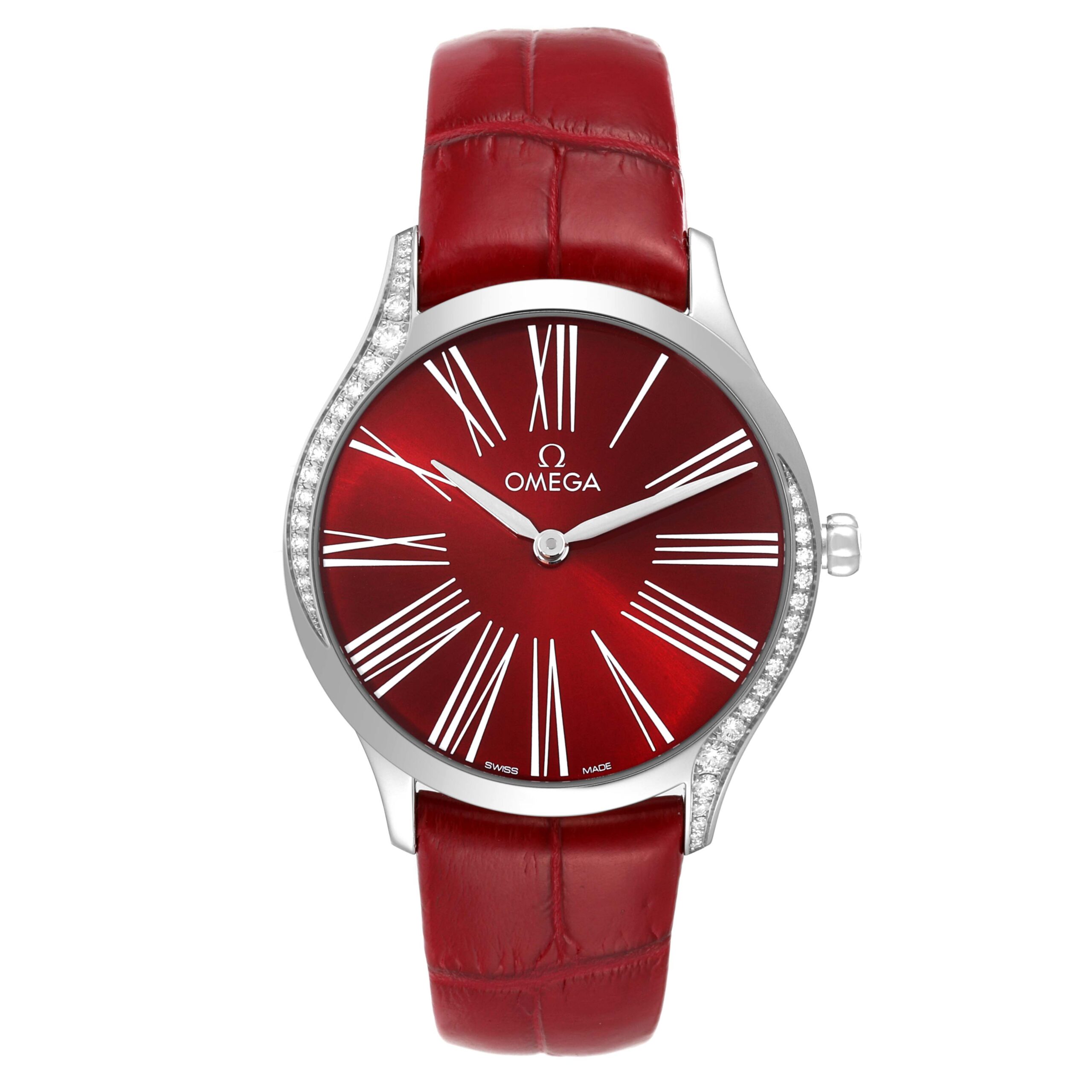 Omega DeVille Tresor Diamond Red Dial Ladies Watch 428.18.36.60.11.002 Box Card