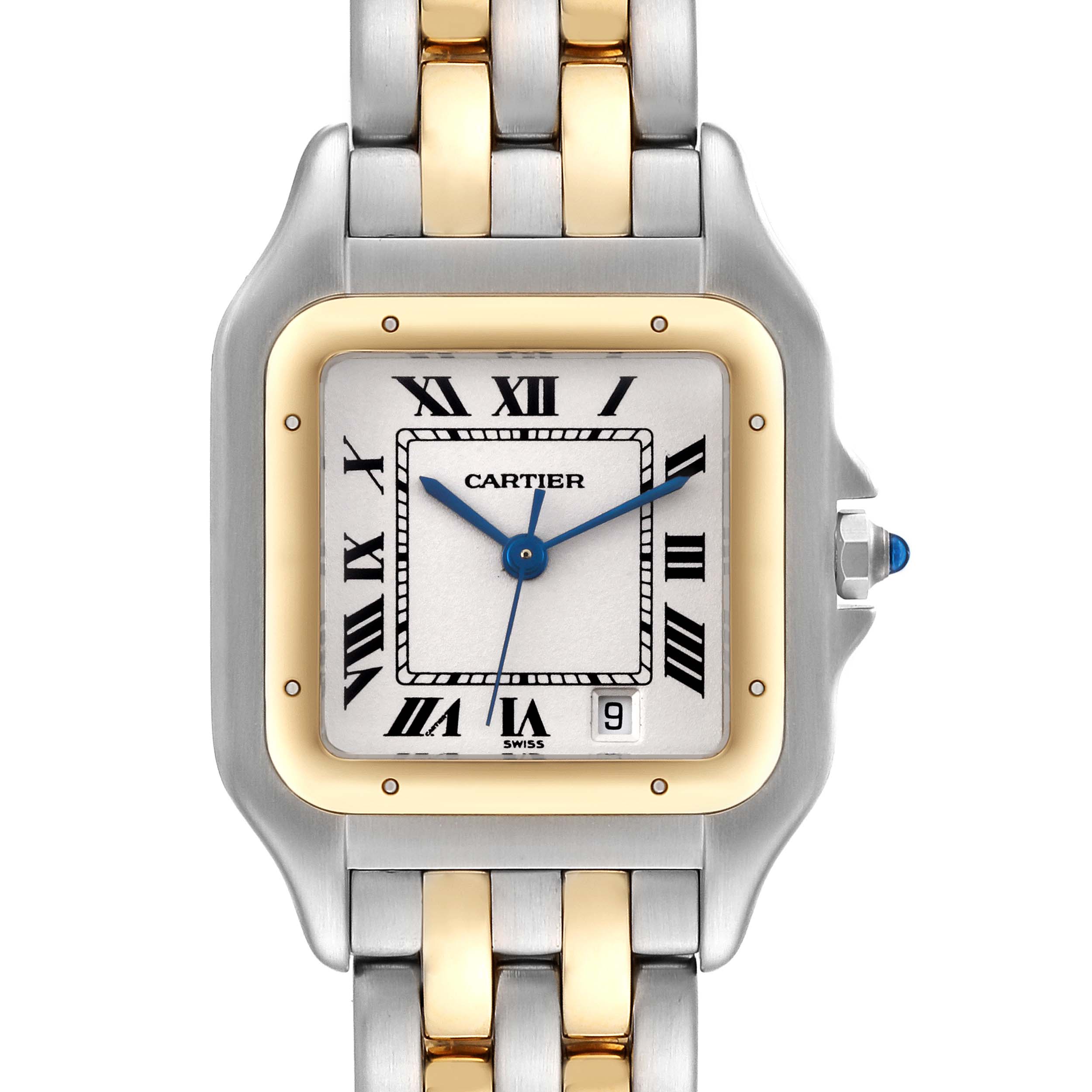 Cartier Panthere Large Steel Yellow Gold Two Row Watch W25028B8 Box Papers
