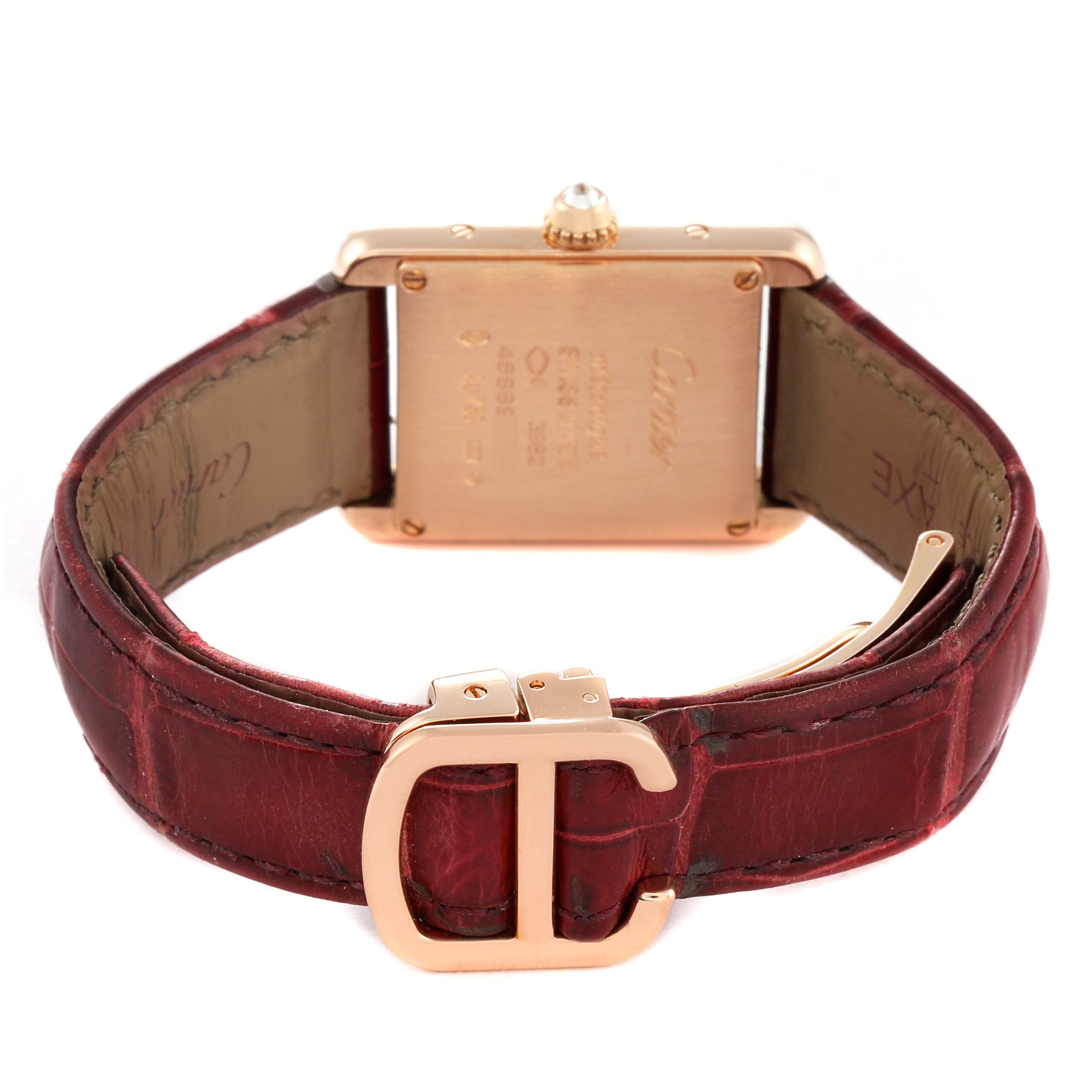 Cartier Tank Louis Rose Gold Diamond Burgundy Strap Ladies Watch WJTA0010 Papers