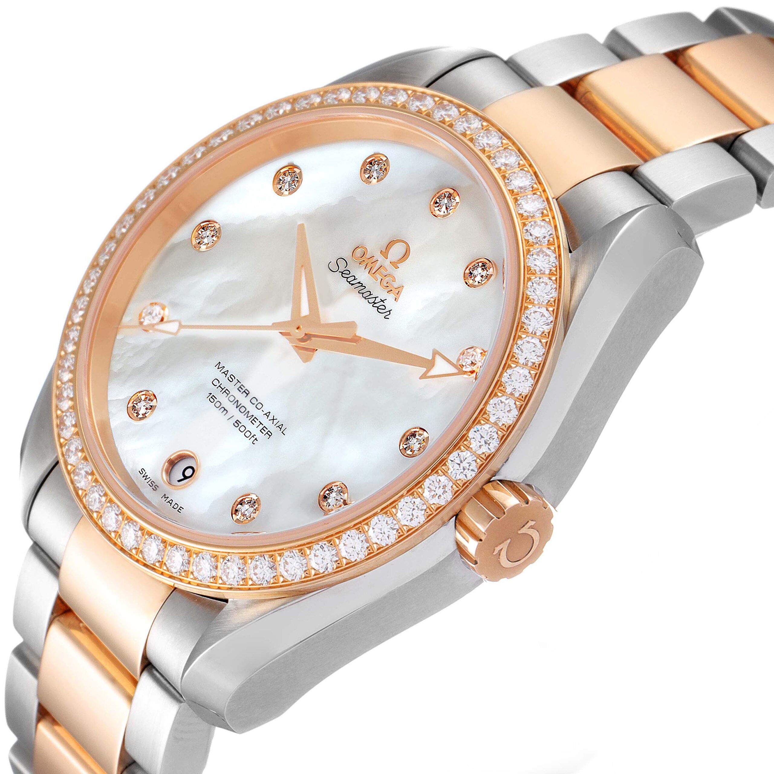 Omega Aqua Terra Steel Rose Gold Diamond Ladies Watch 231.25.39.21.55.001 Box Card