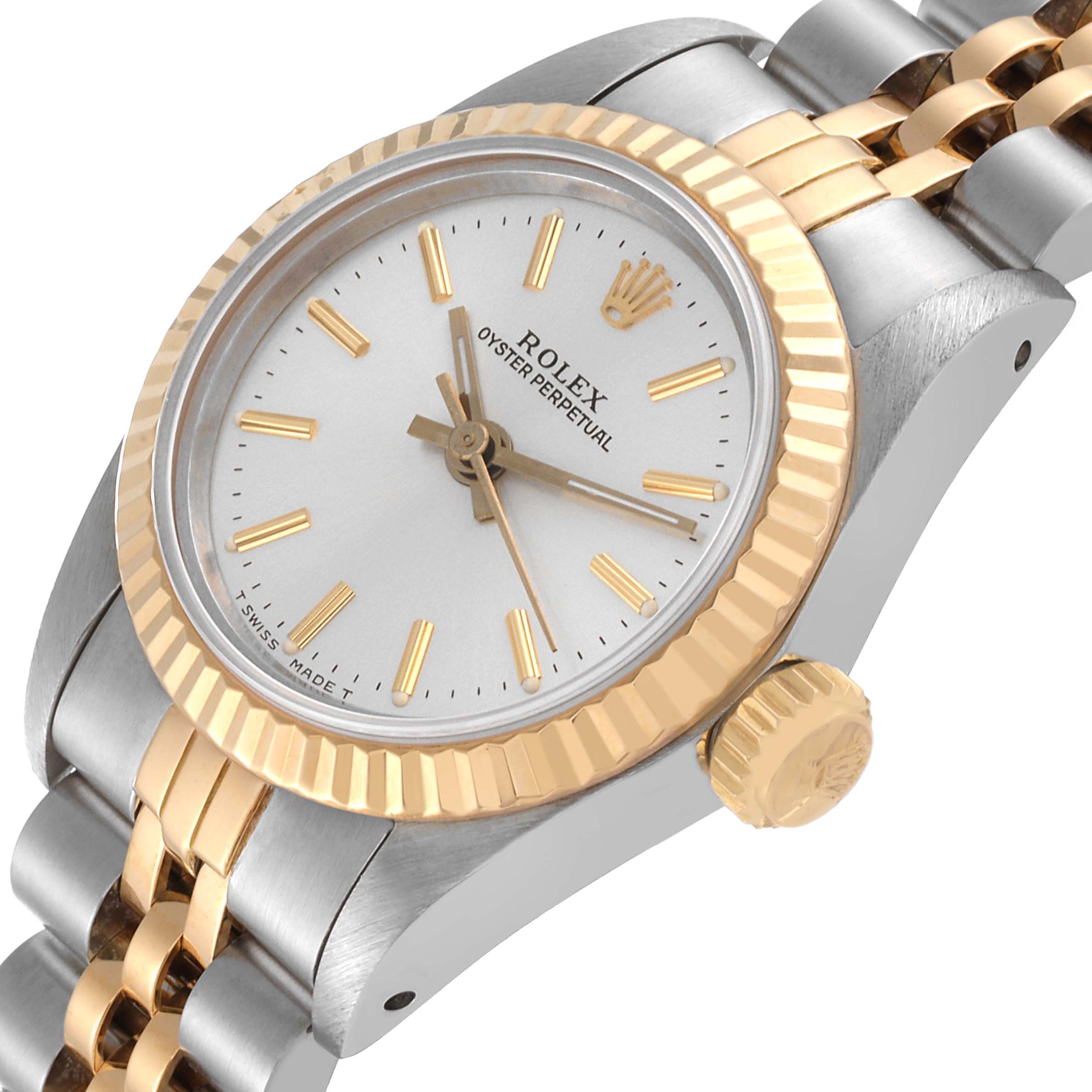 Rolex Oyster Perpetual Steel Yellow Gold Silver Dial Ladies Watch 67193