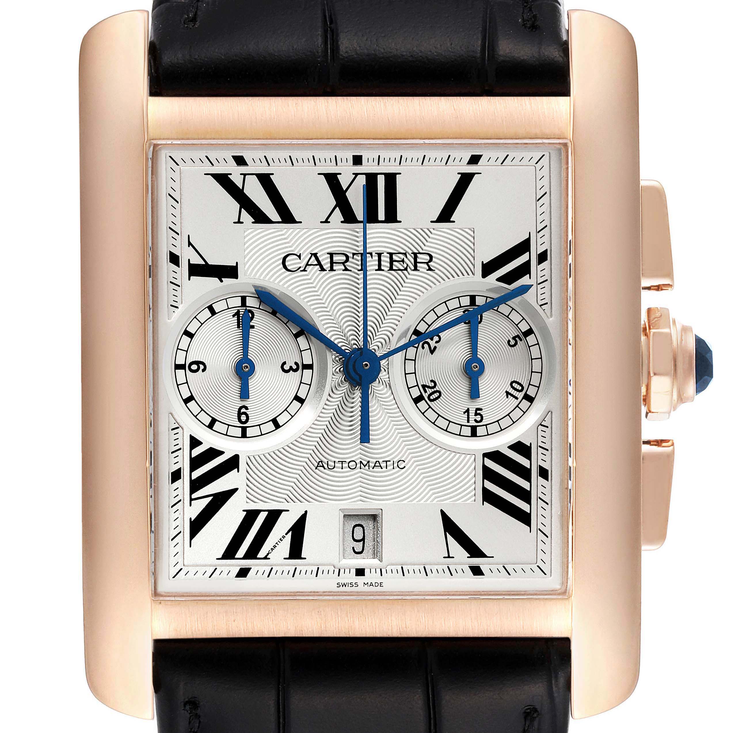 Cartier Tank MC 18K Rose Gold Silver Dial Mens Watch W5330005