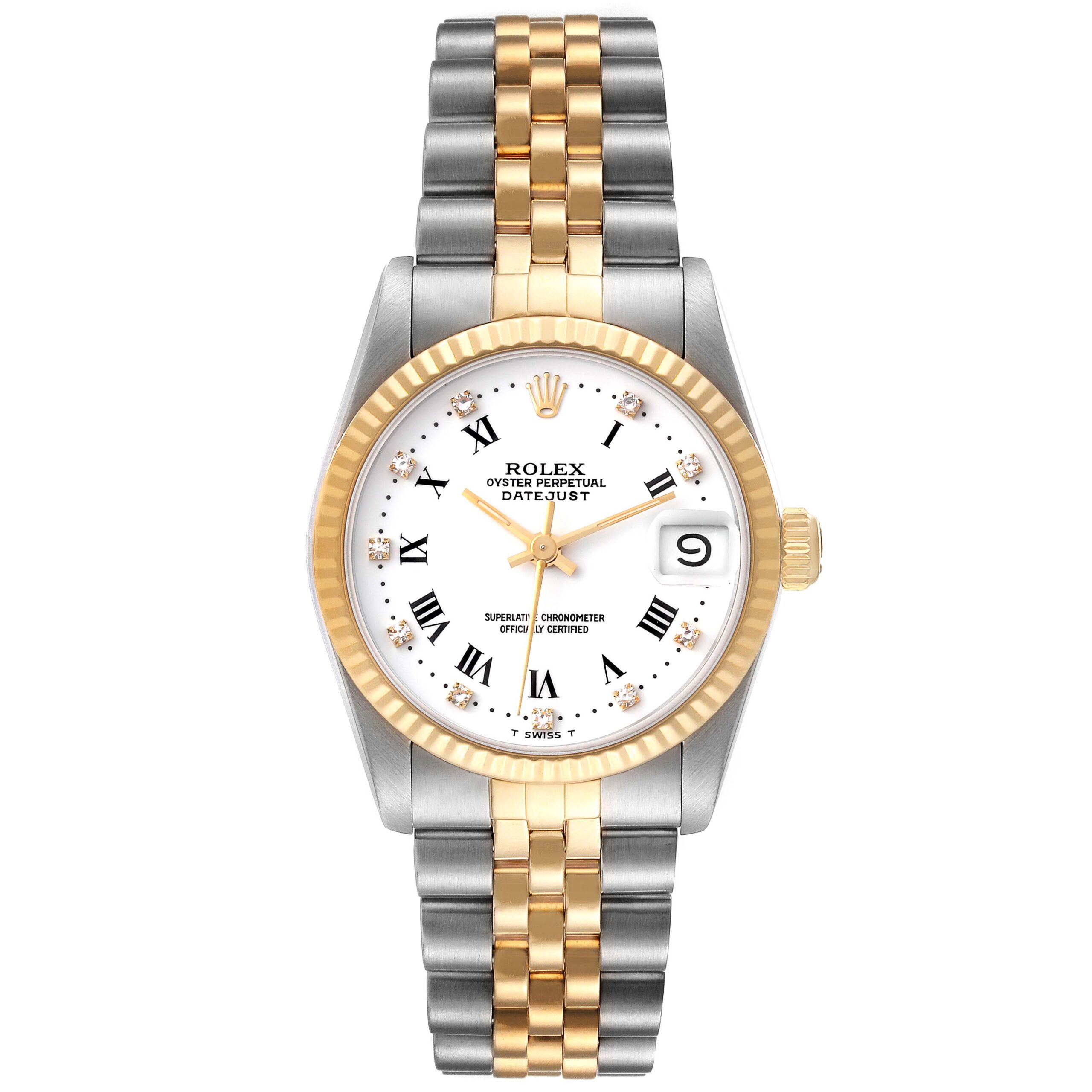 Rolex Datejust Midsize 31mm Steel Yellow Gold White Dial Ladies Watch 68273