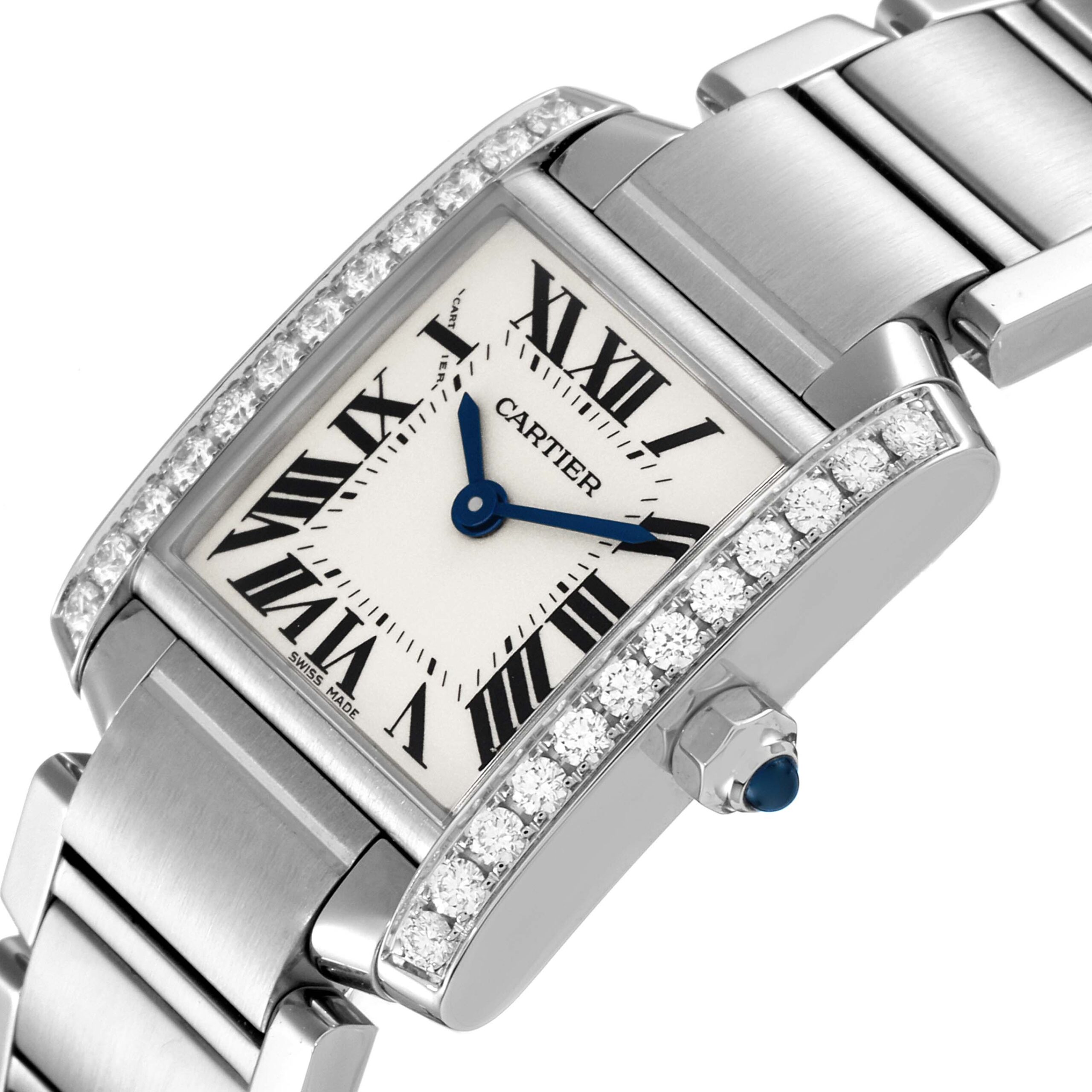 Cartier Tank Francaise Steel Silver Dial Diamond Ladies Watch W4TA0008 Box Card