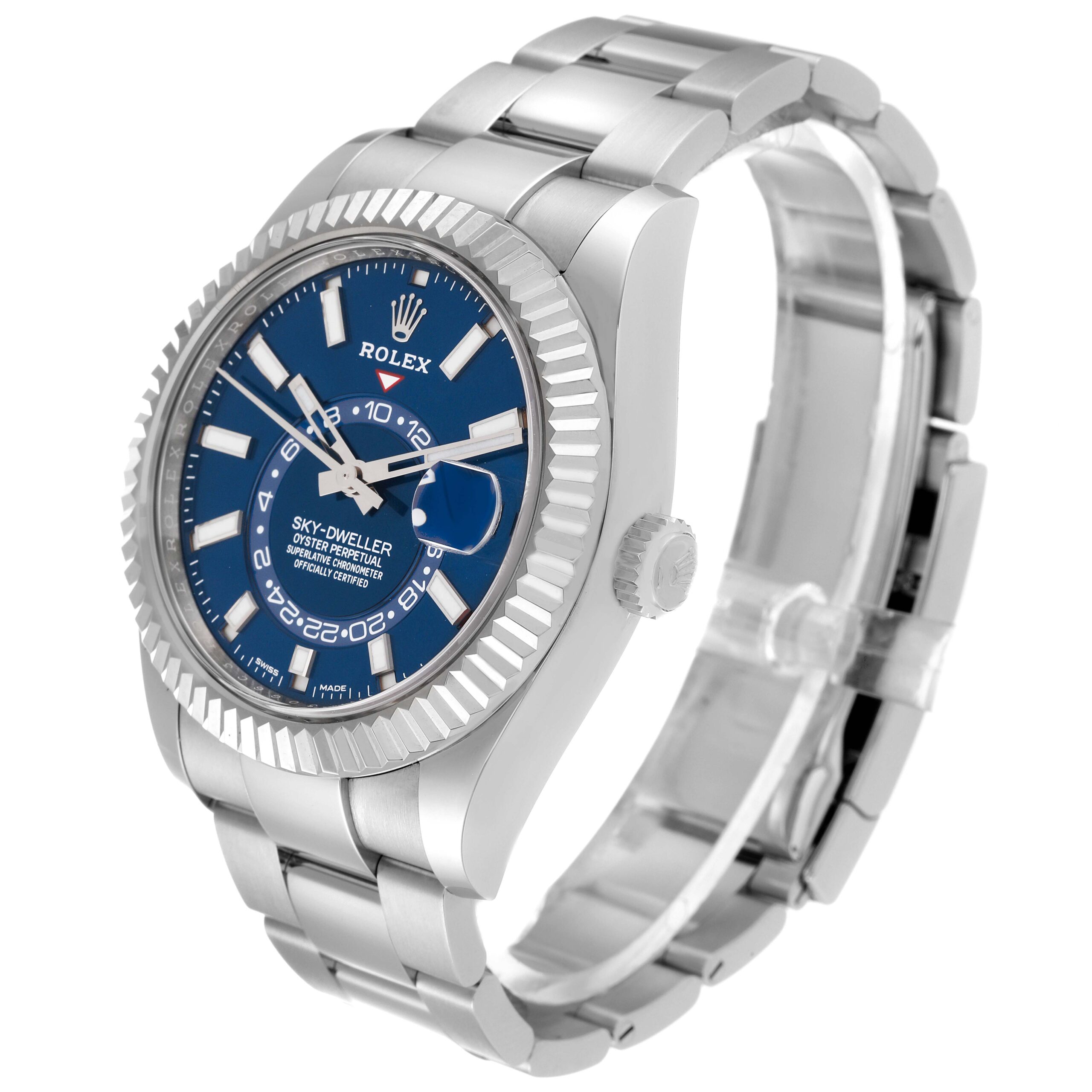 Rolex Sky-Dweller Steel White Gold Blue Dial Mens Watch 326934 Box Card