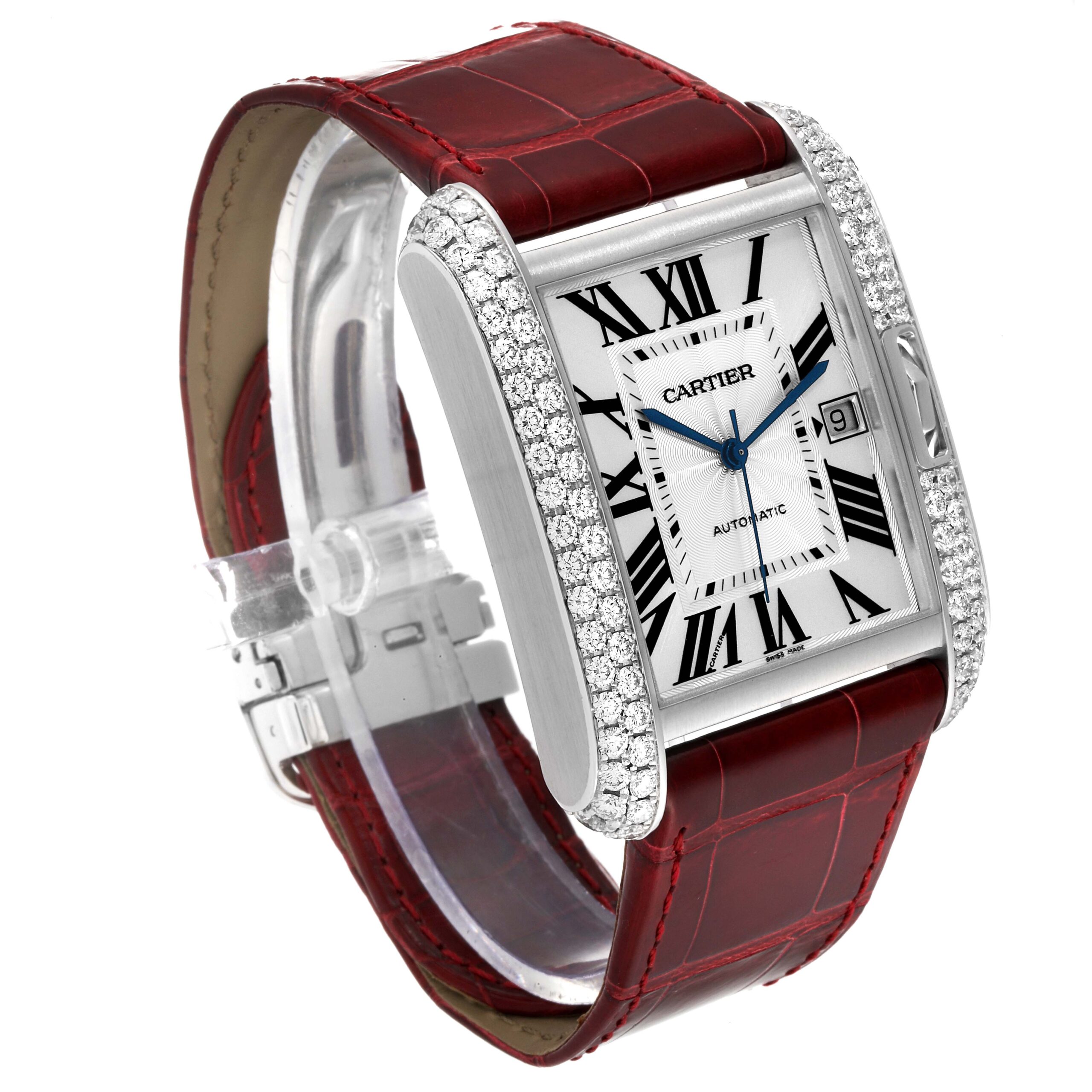 Cartier Tank Anglaise XL White Gold Diamond Mens Watch WT100023