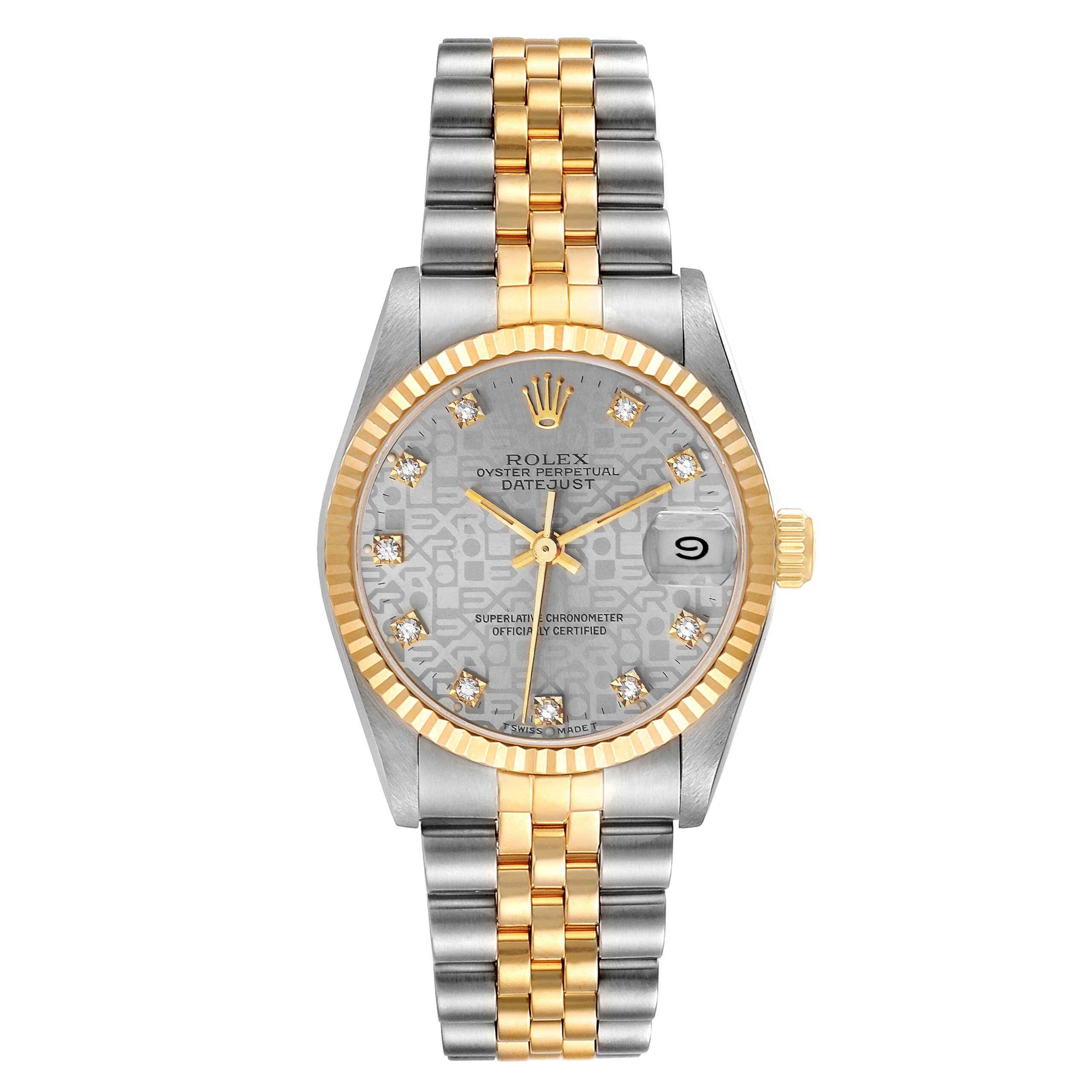 Rolex Datejust Midsize Steel Yellow Gold Diamond Dial Ladies Watch 68273
