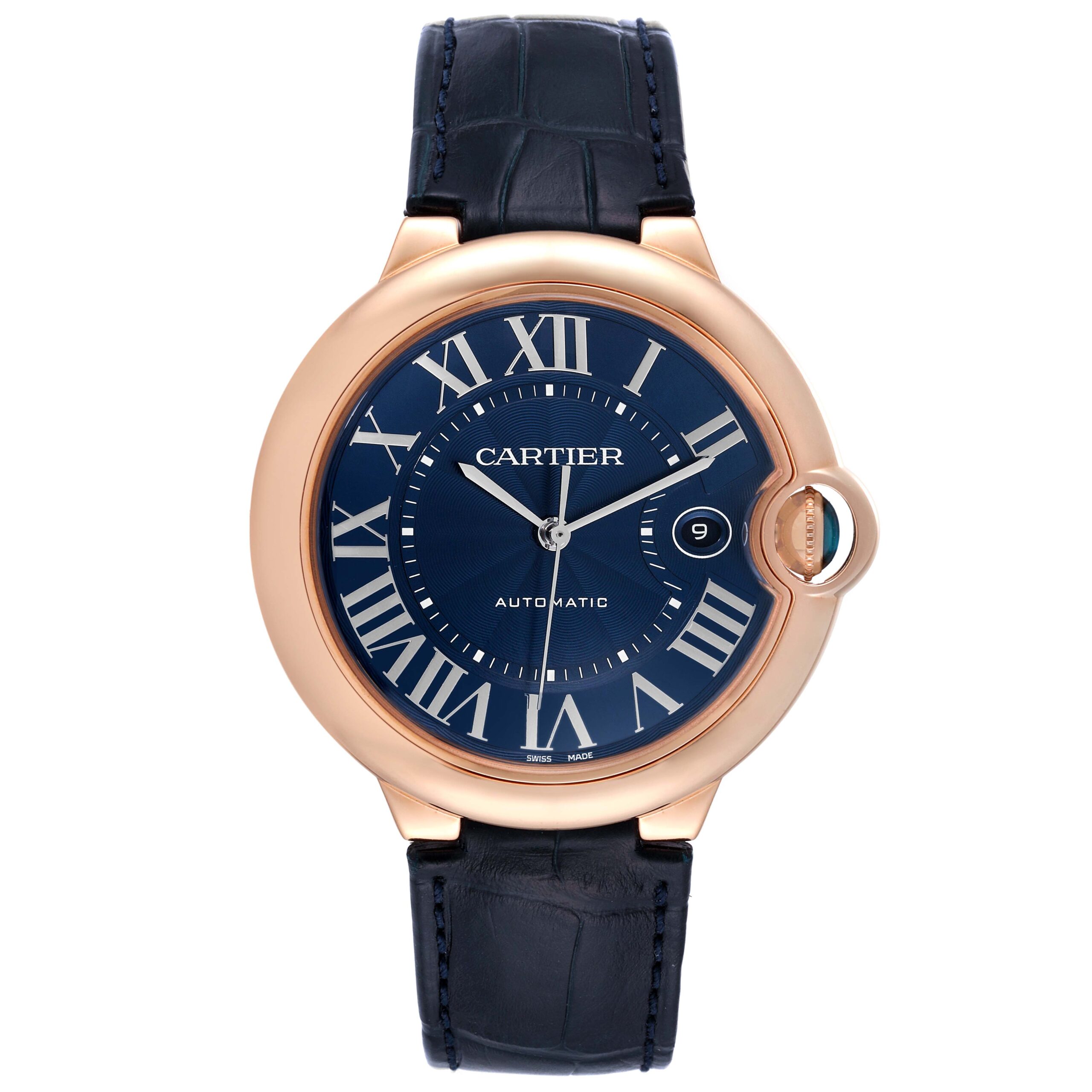 Cartier Ballon Bleu 42 Automatic Blue Dial Rose Gold Mens Watch WGBB0036