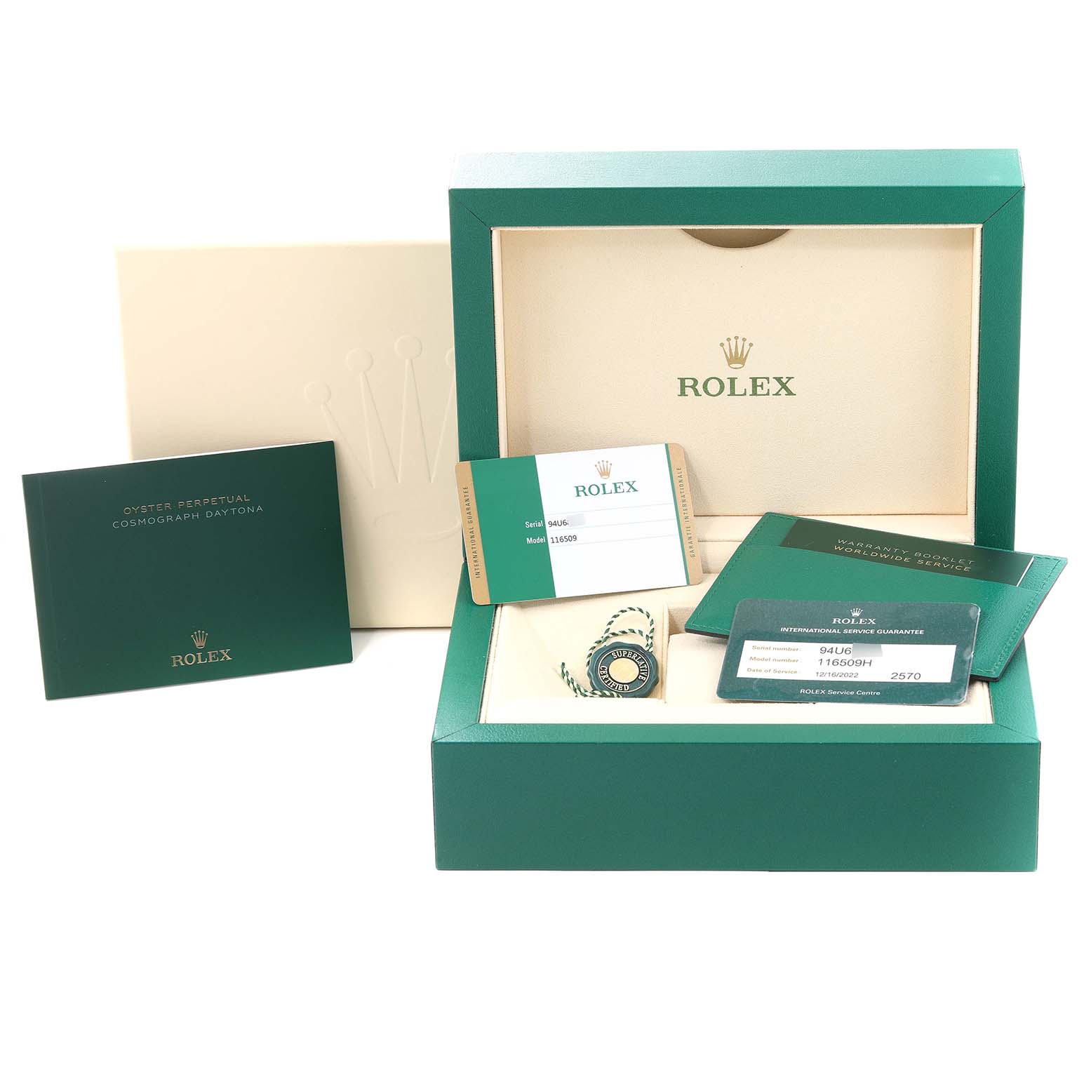 Rolex Daytona Blue Dial White Gold Chronograph Mens Watch 116509 Box Card