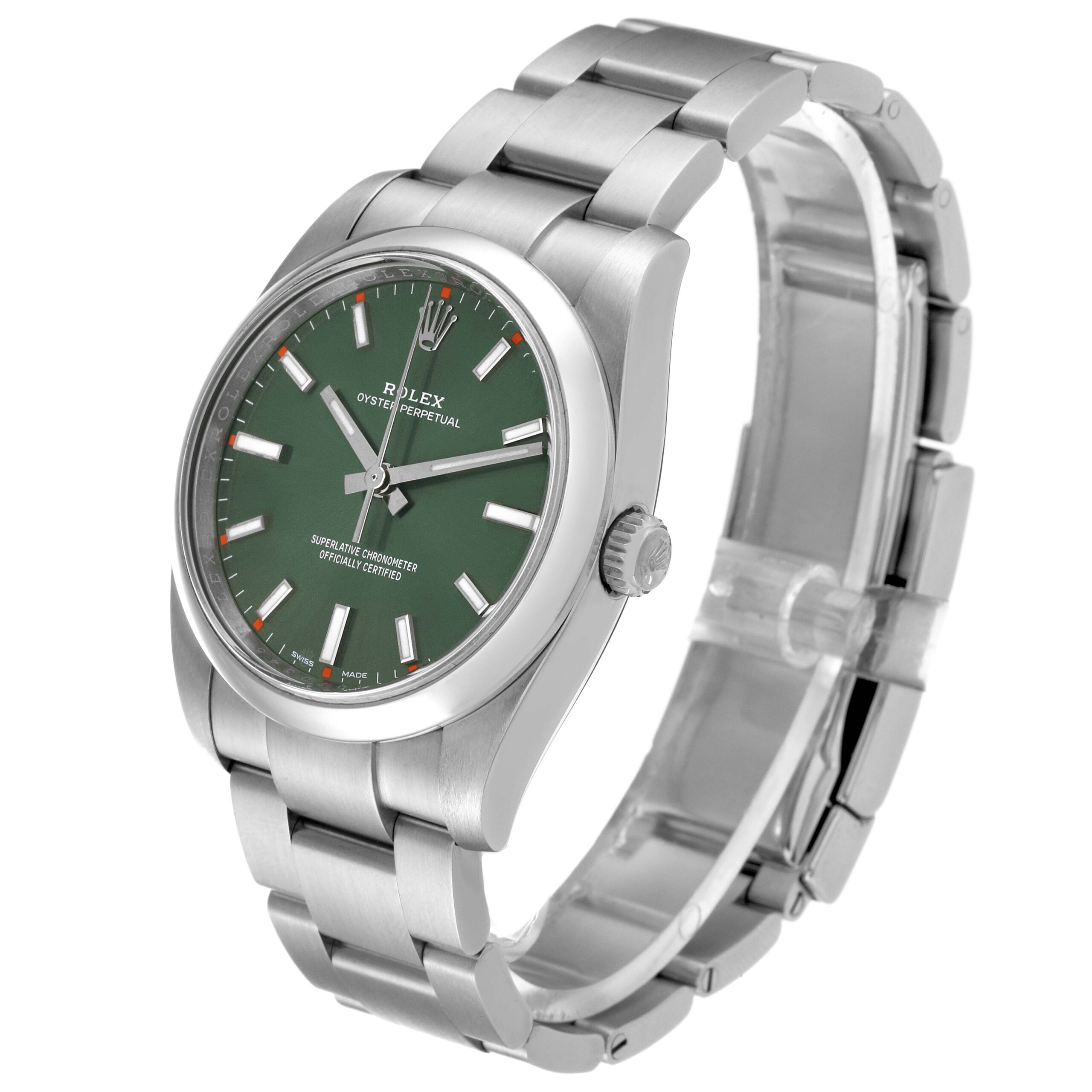 Rolex Oyster Perpetual 34mm Olive Green Dial Steel Mens Watch 114200