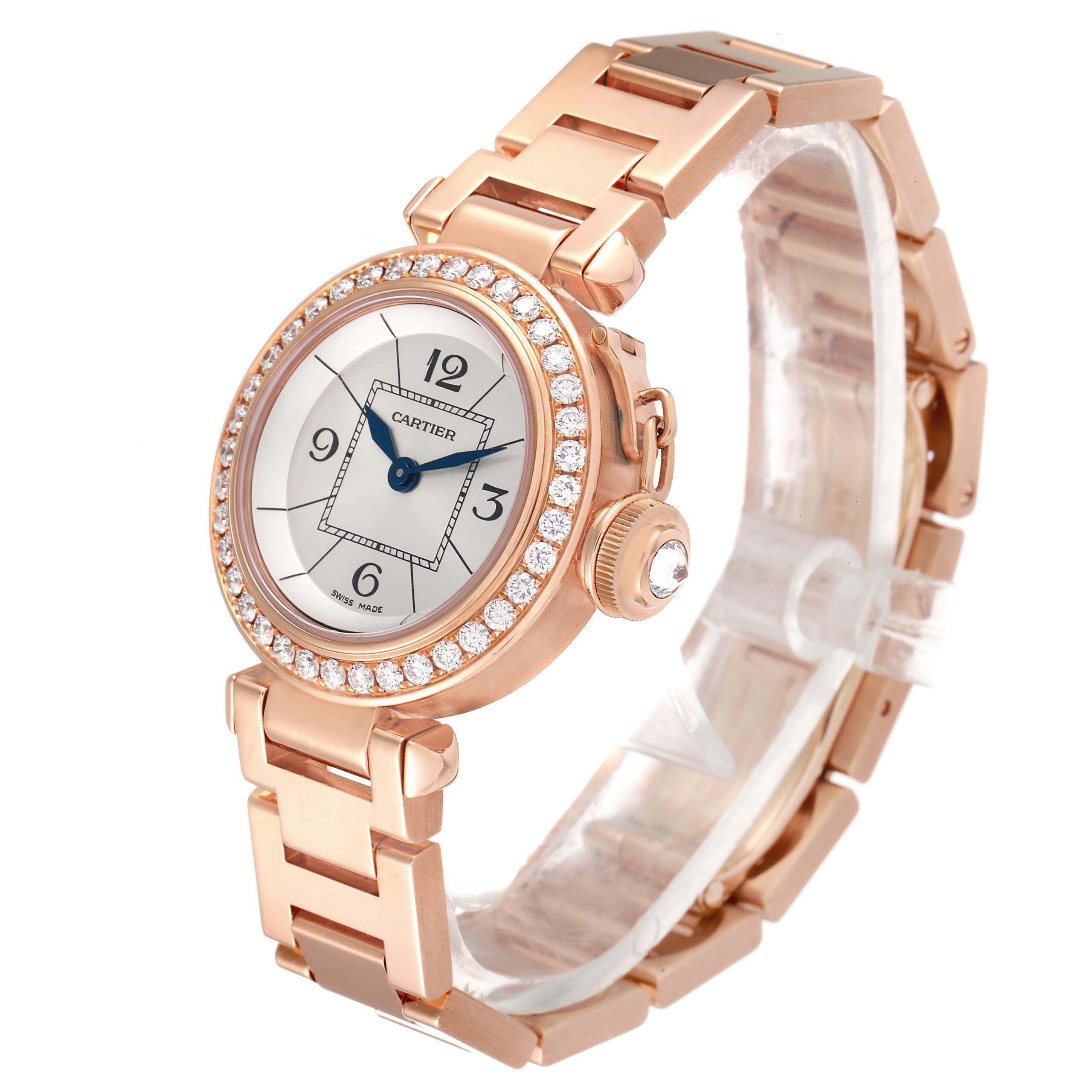 Cartier Miss Pasha Rose Gold Silver Dial Diamond Ladies Watch WJ124014