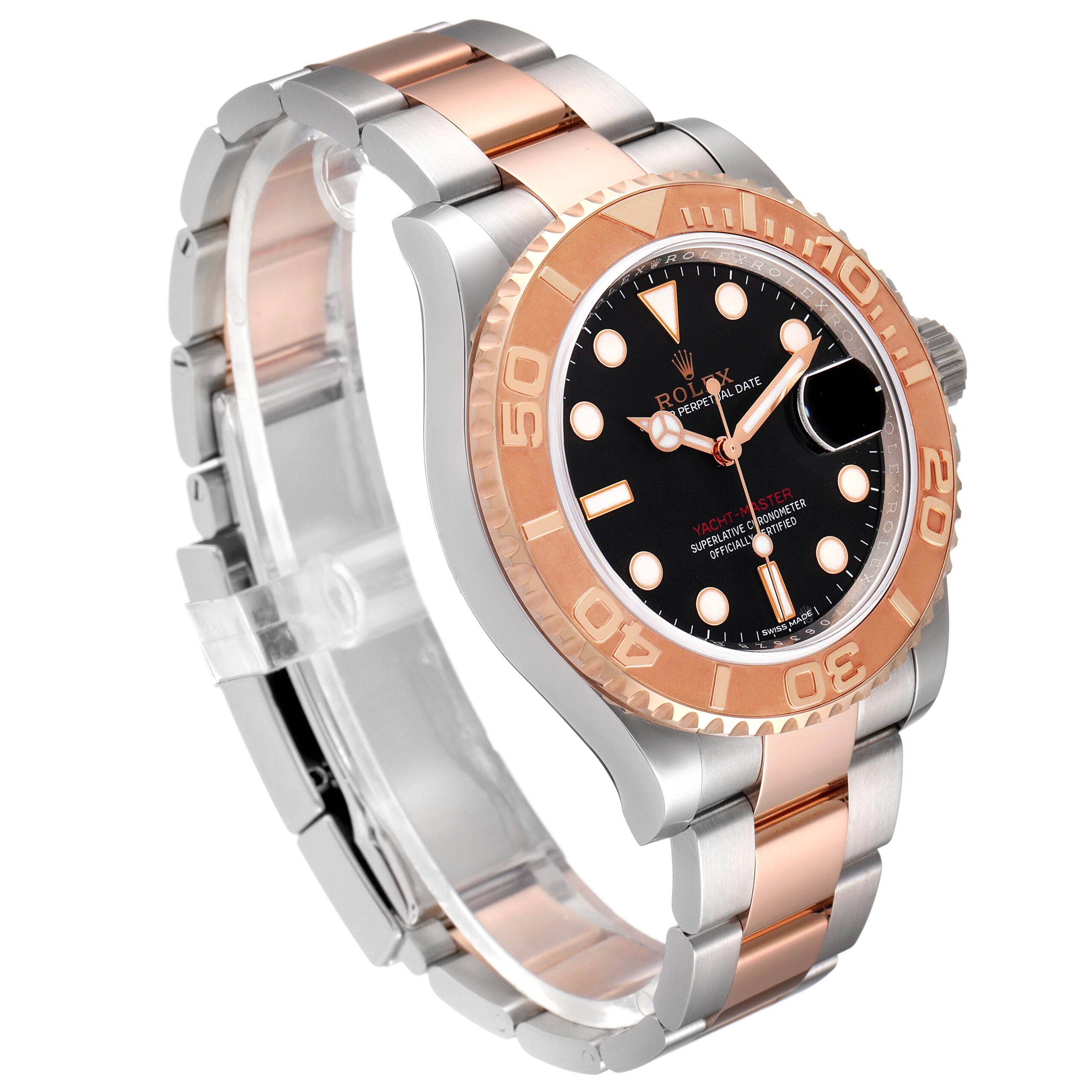 Rolex Yachtmaster Rose Gold Steel Black Dial Mens Watch 116621 Box Card