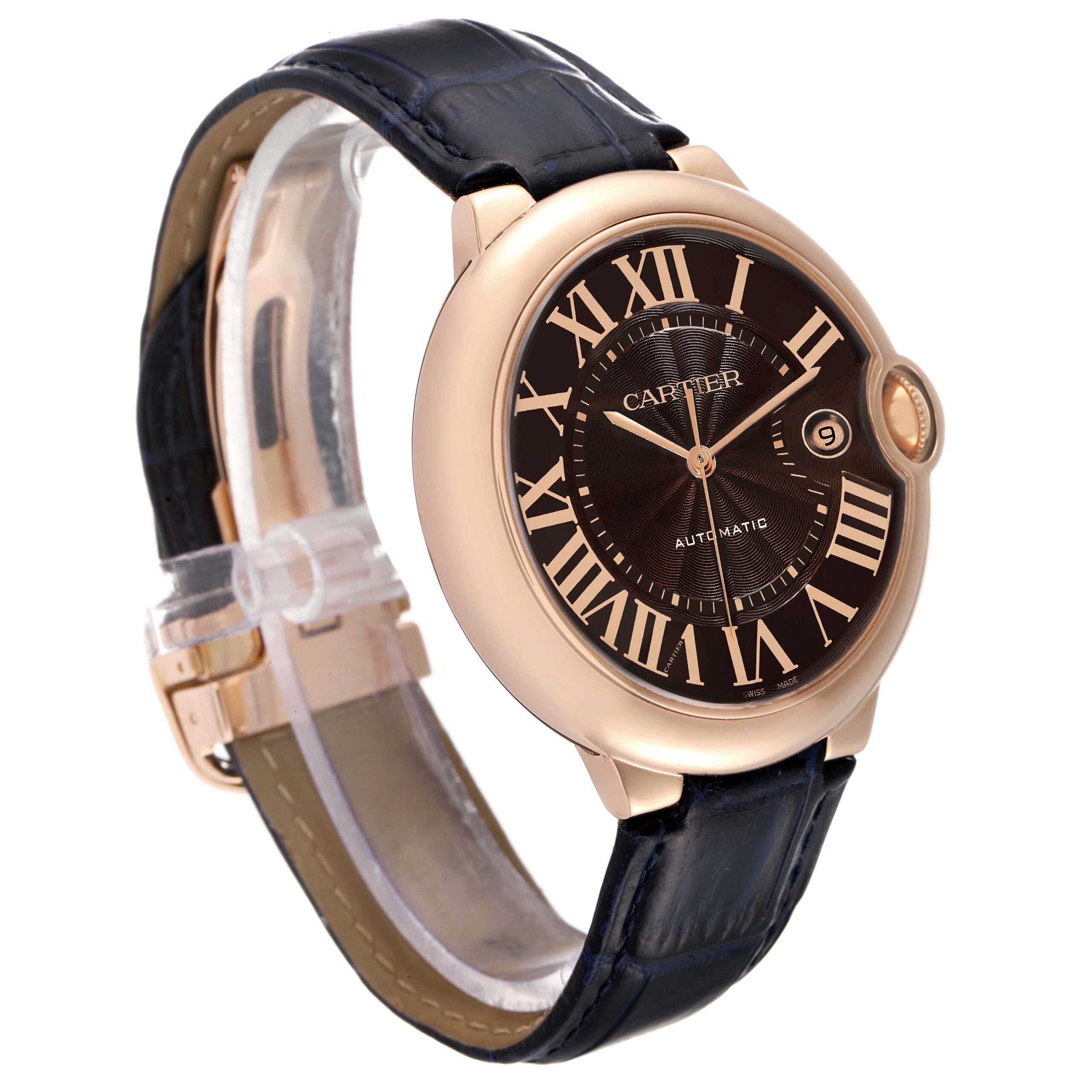 Cartier Ballon Bleu 42 mm Rose Gold Automatic Mens Watch W6920037 Box Card