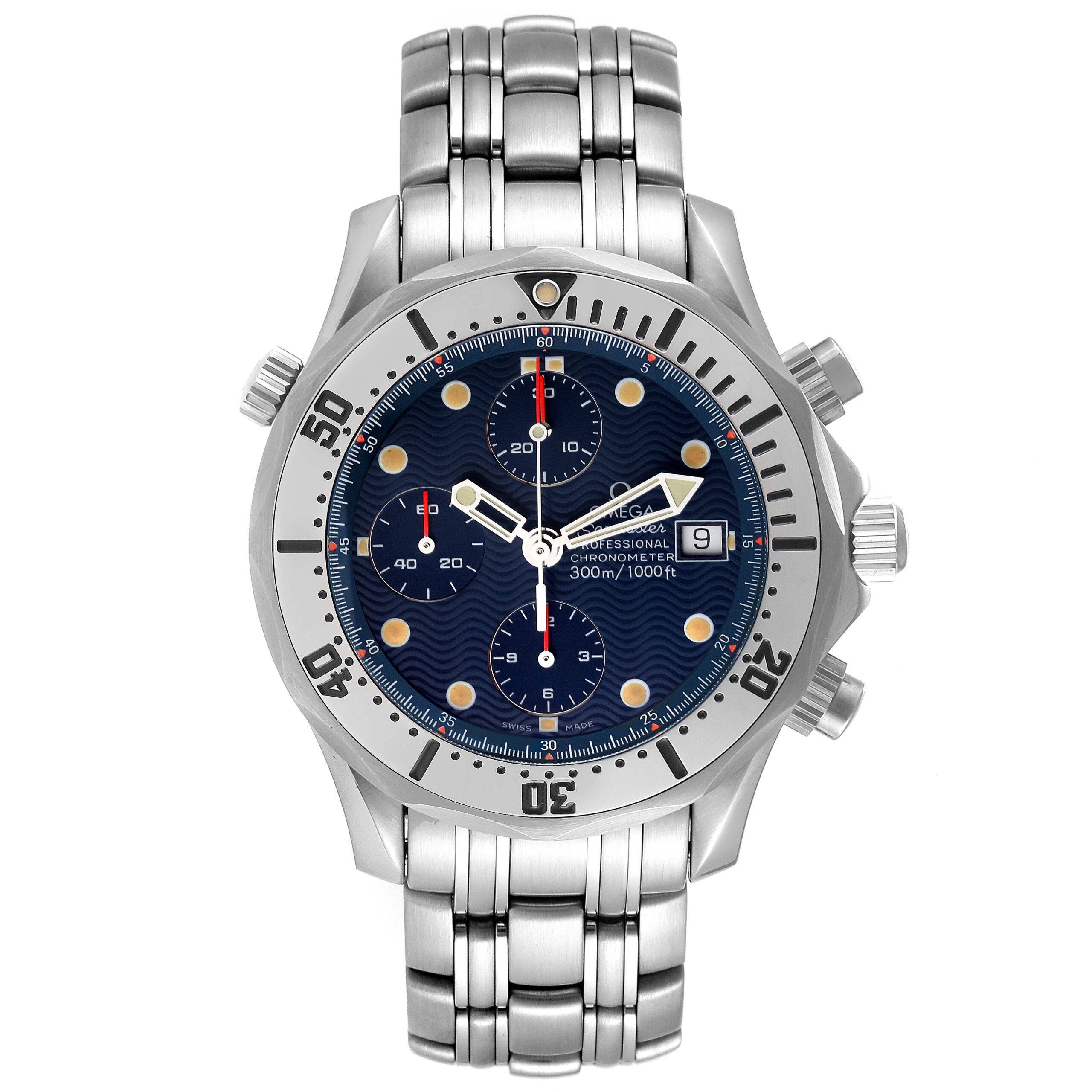 Omega Seamaster Chronograph Blue Dial Steel Mens Watch 2598.80.00 Box Card