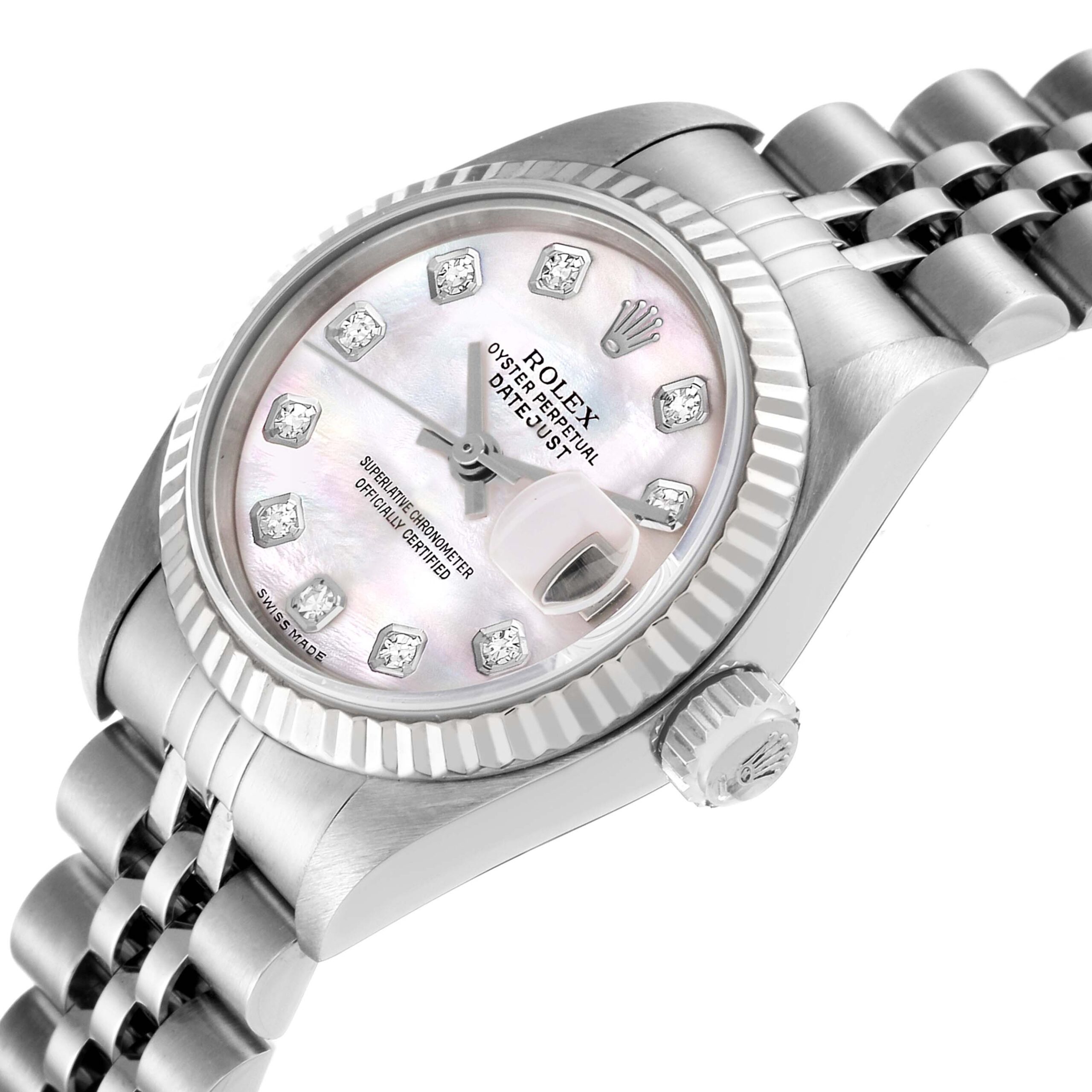 Rolex Datejust Steel White Gold Mother of Pearl Diamond Ladies Watch 79174