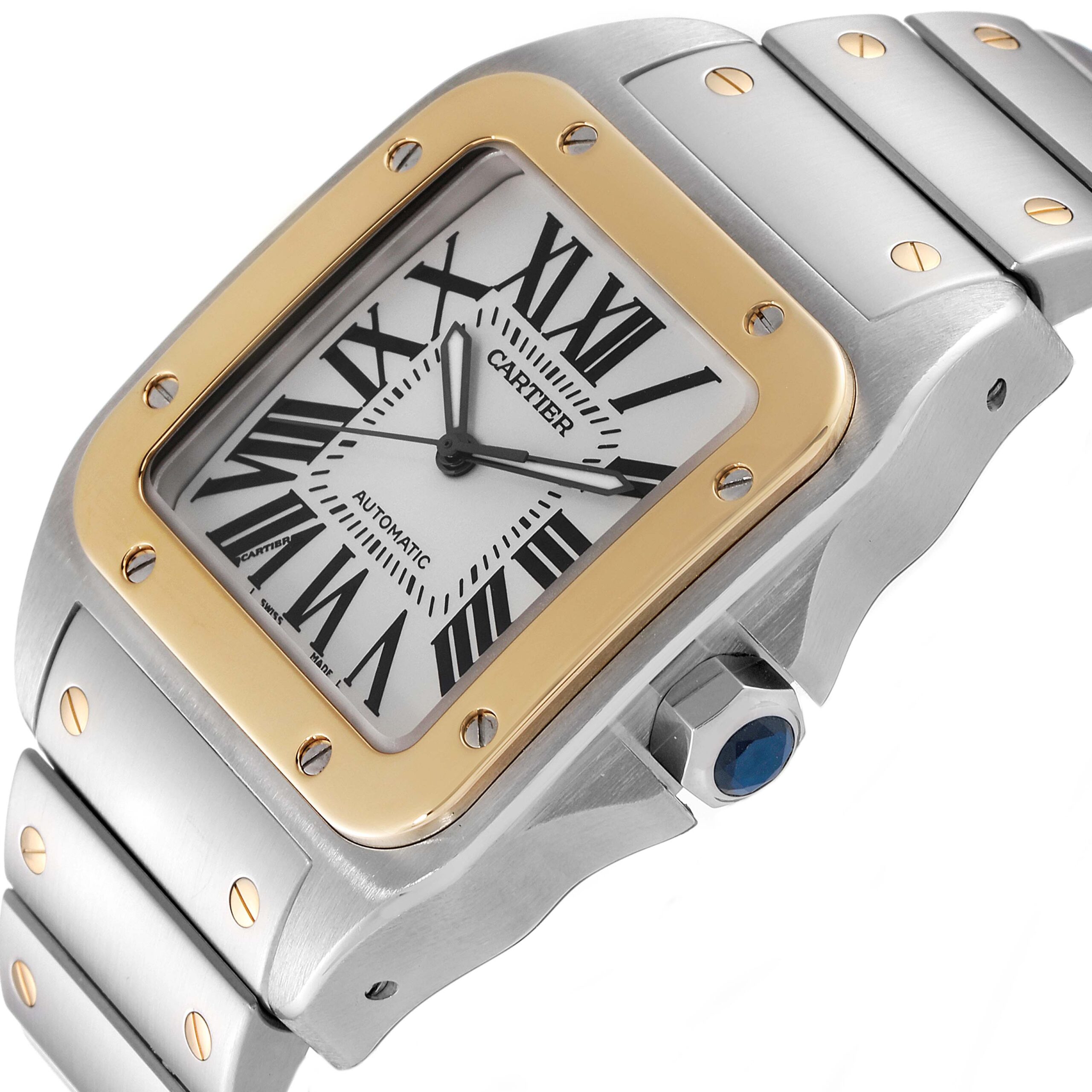 Cartier Santos 100 38mm Steel Yellow Gold Mens Watch W200728G