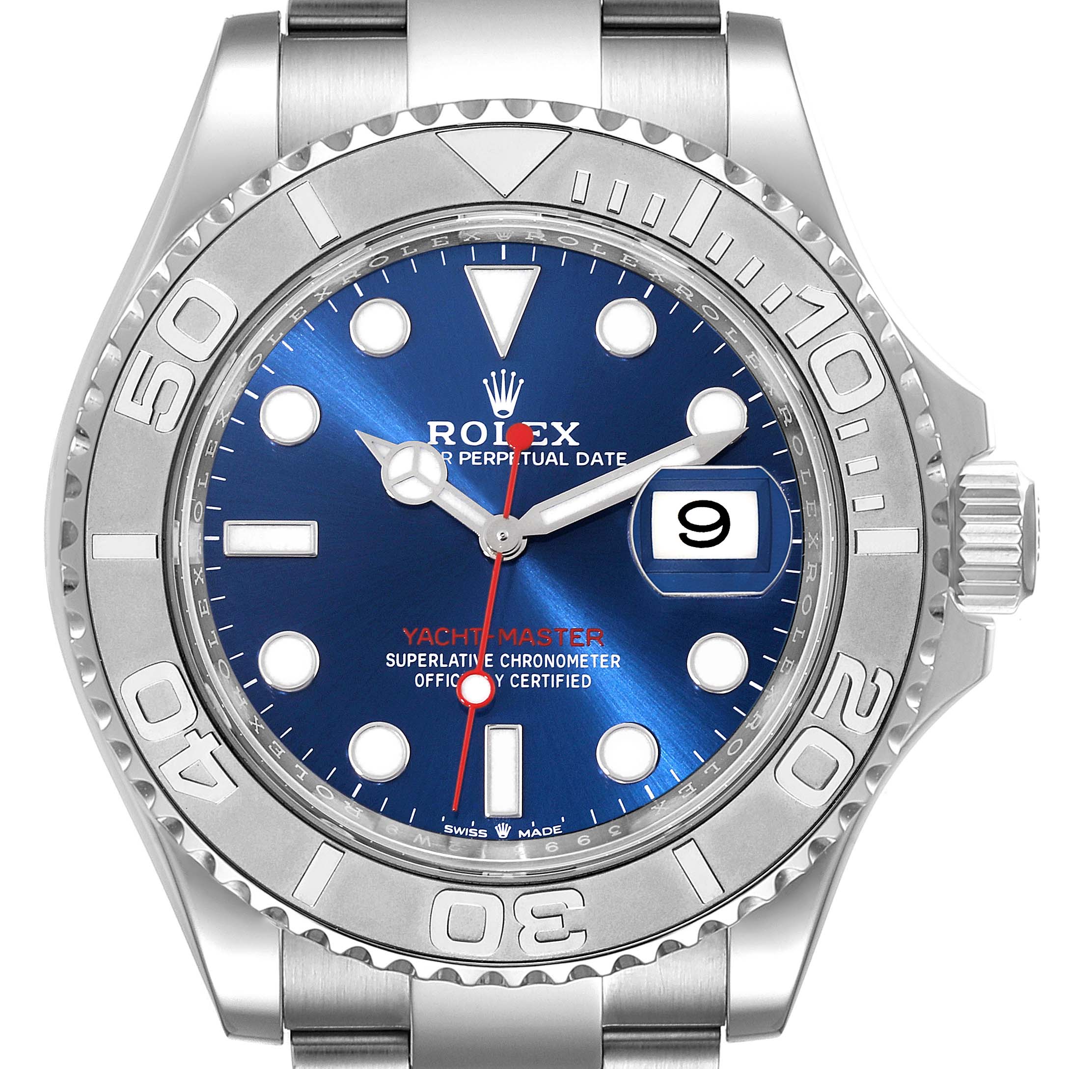 Rolex Yachtmaster Steel Platinum Blue Dial Mens Watch 126622 Box Card