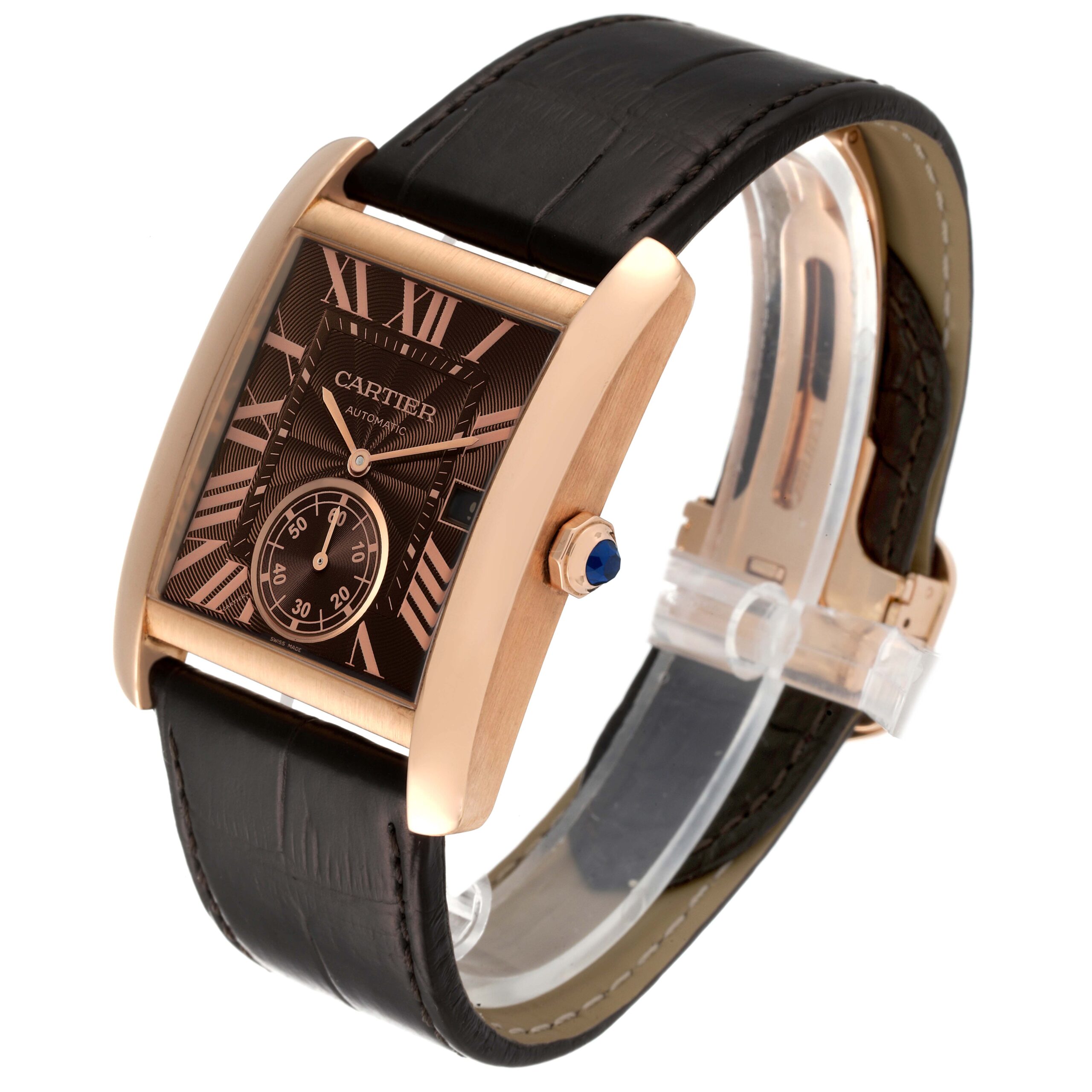 Cartier Tank MC Rose Gold Brown Dial Brown Strap Mens Watch W5330002