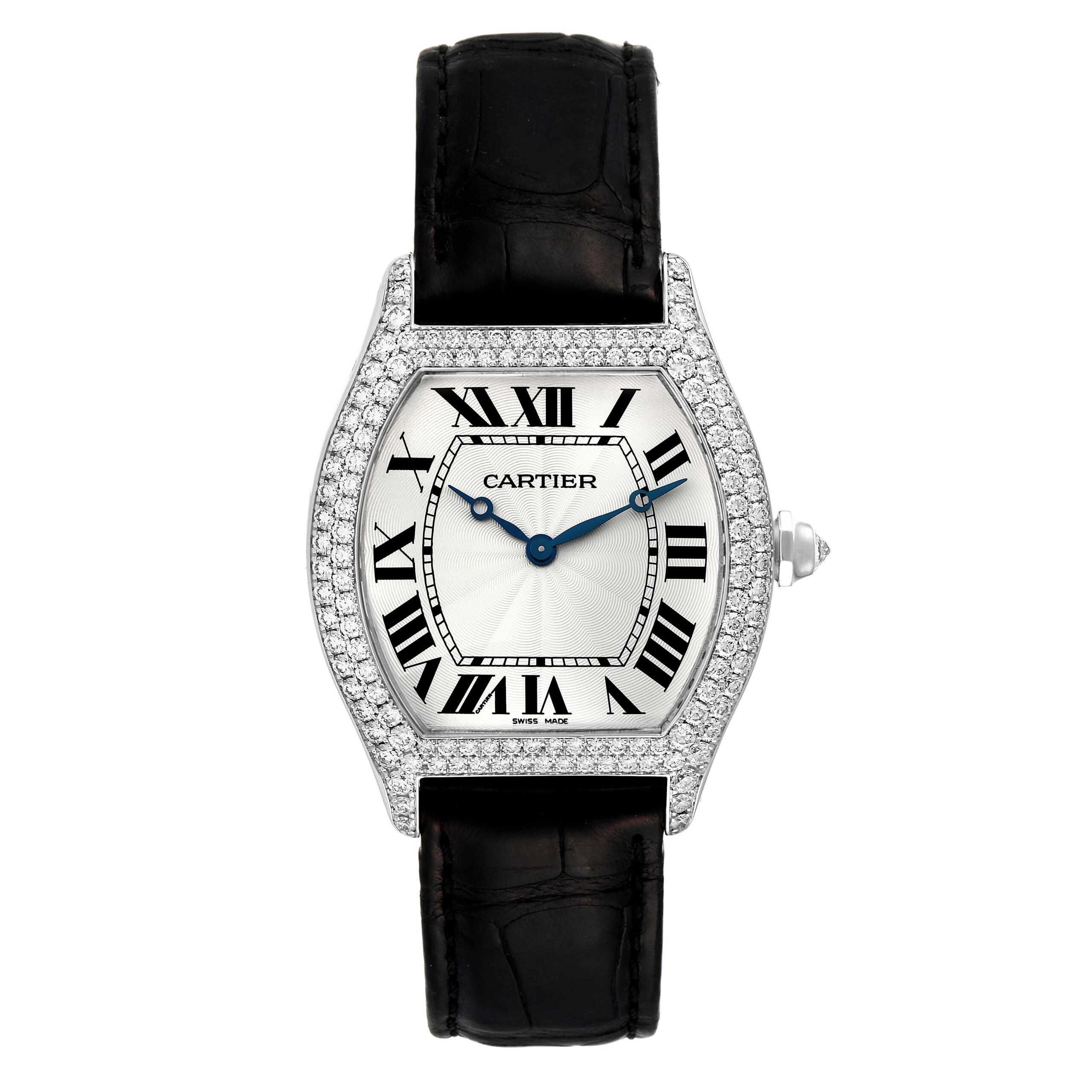 Cartier Tortue Large White Gold Diamond Mens Watch WA503851