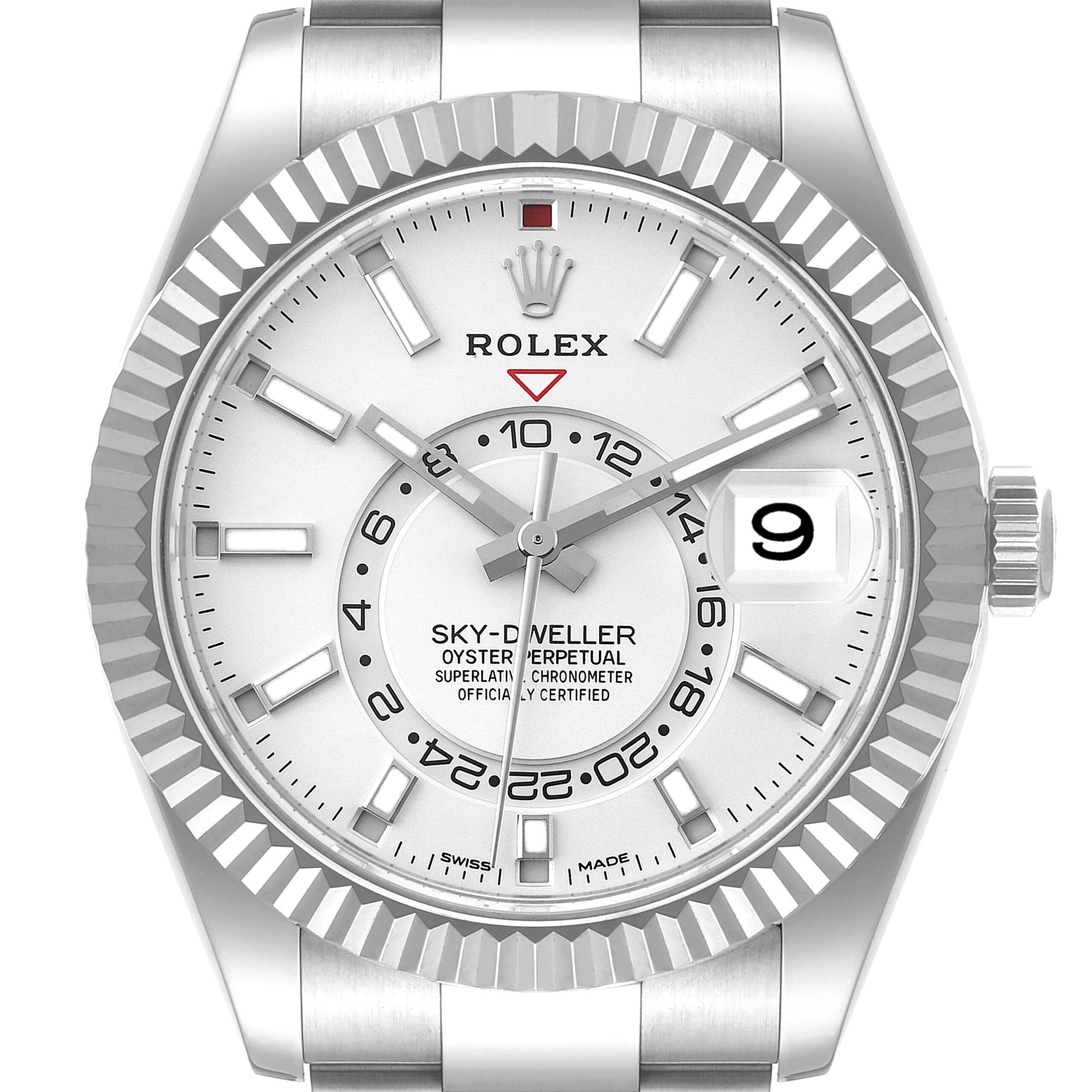 Rolex Sky-Dweller Silver Dial Steel White Gold Mens Watch 326934 Unworn