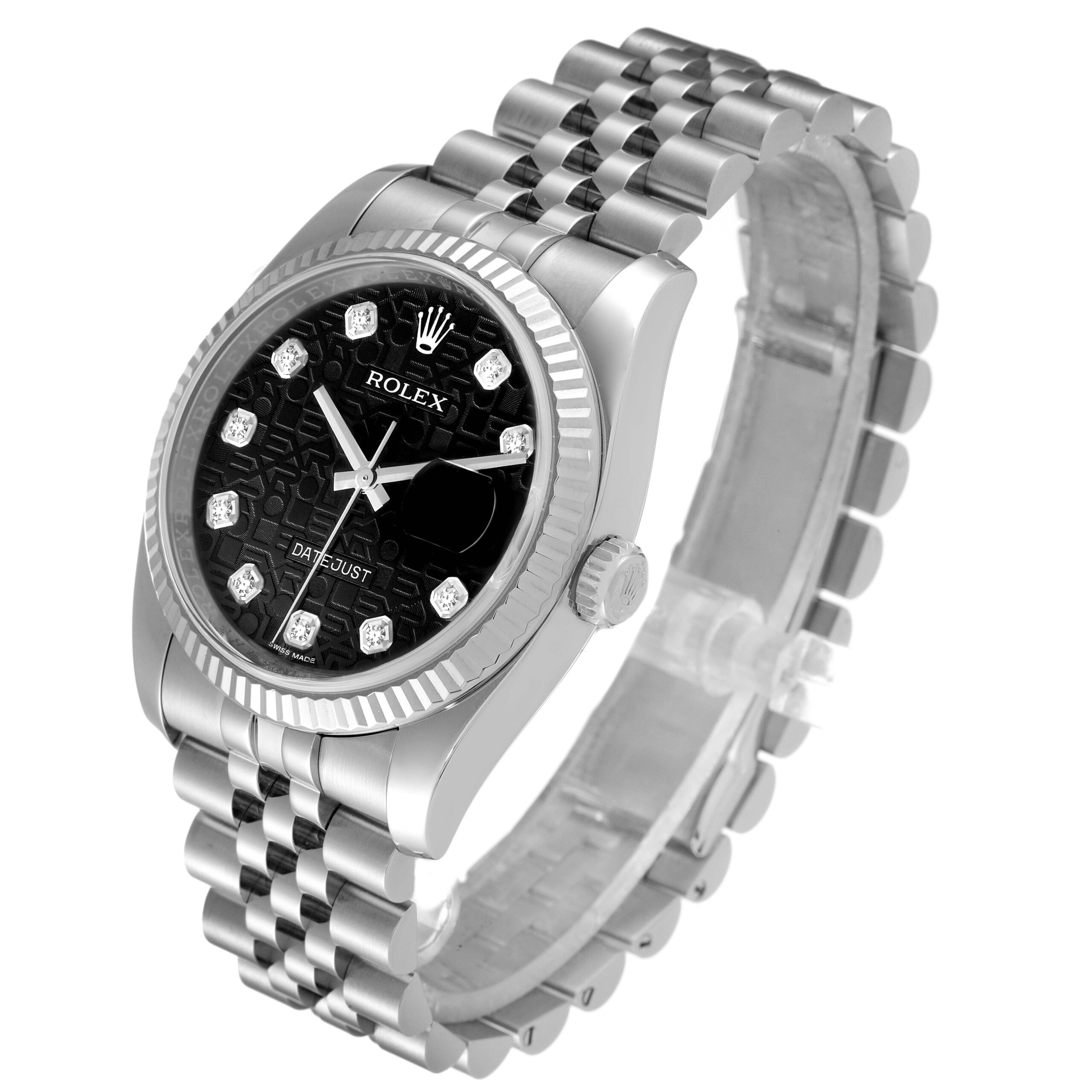 Rolex Datejust Steel White Gold Anniversary Diamond Dial Mens Watch 116234