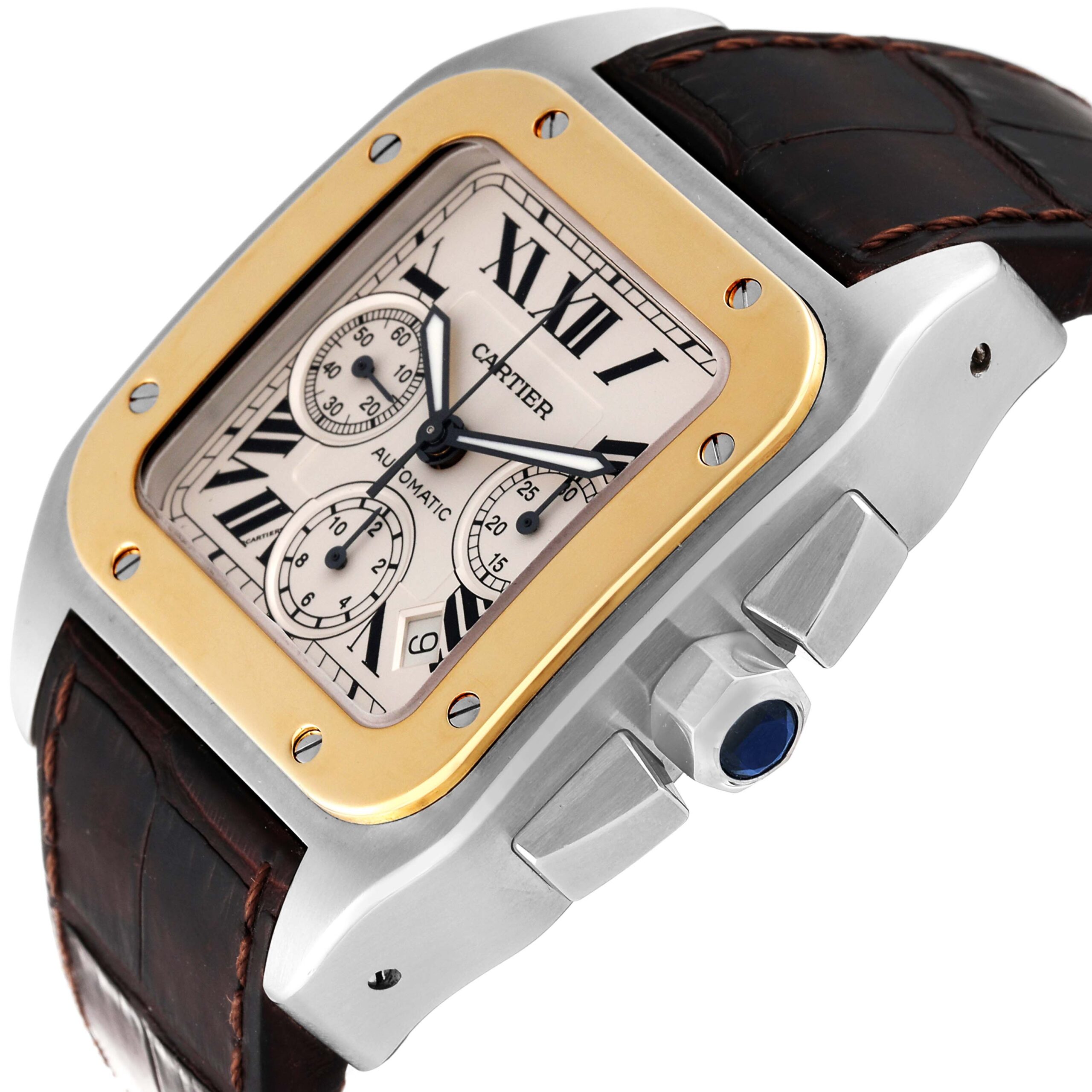 Cartier Santos 100 Steel Yellow Gold Chronograph Mens Watch W20091X7