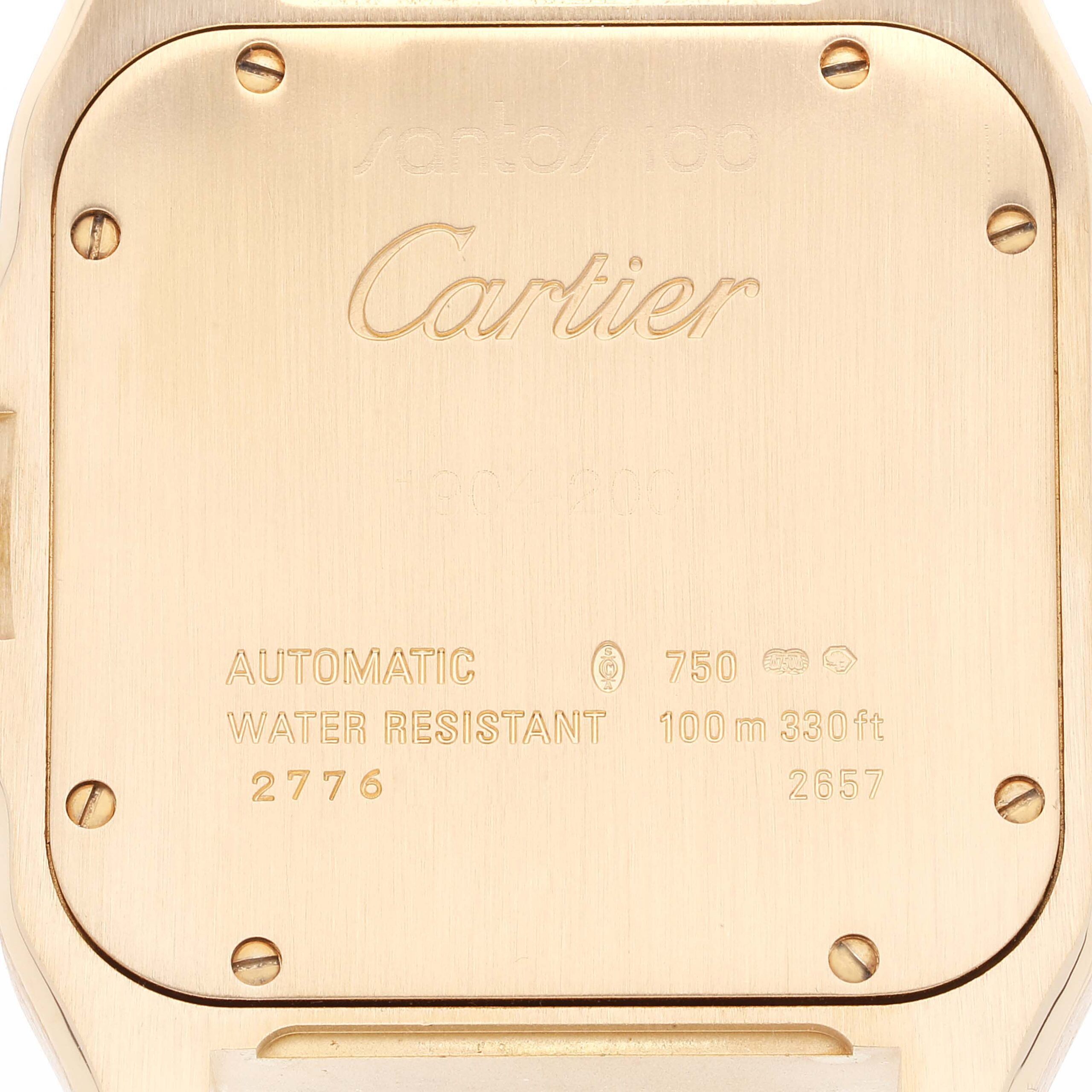 Cartier Santos 100 XL 18K Yellow Gold Brown Strap Mens Watch W20071Y1