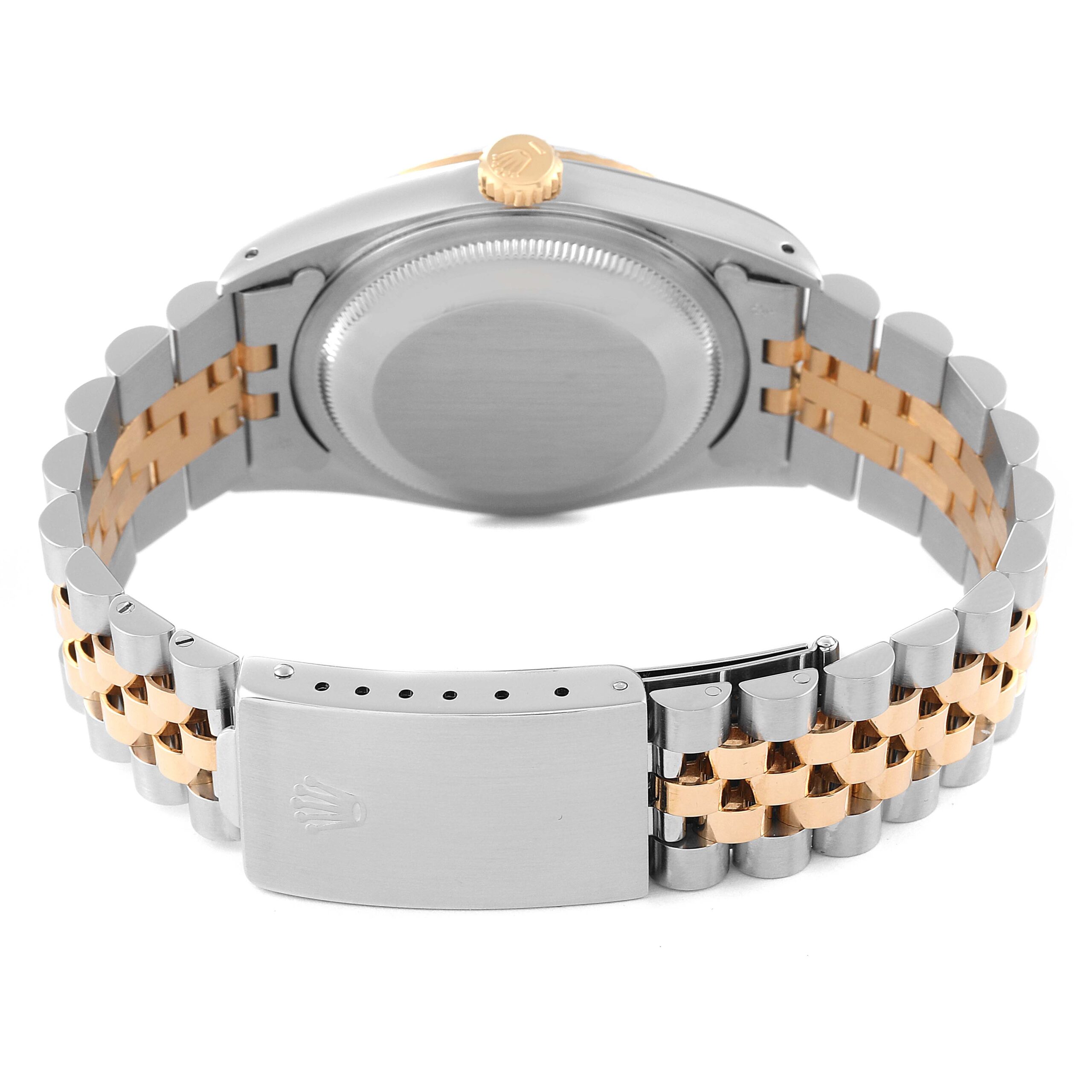 Rolex Datejust Steel Yellow Gold Black Pyramid Dial Mens Watch 16233