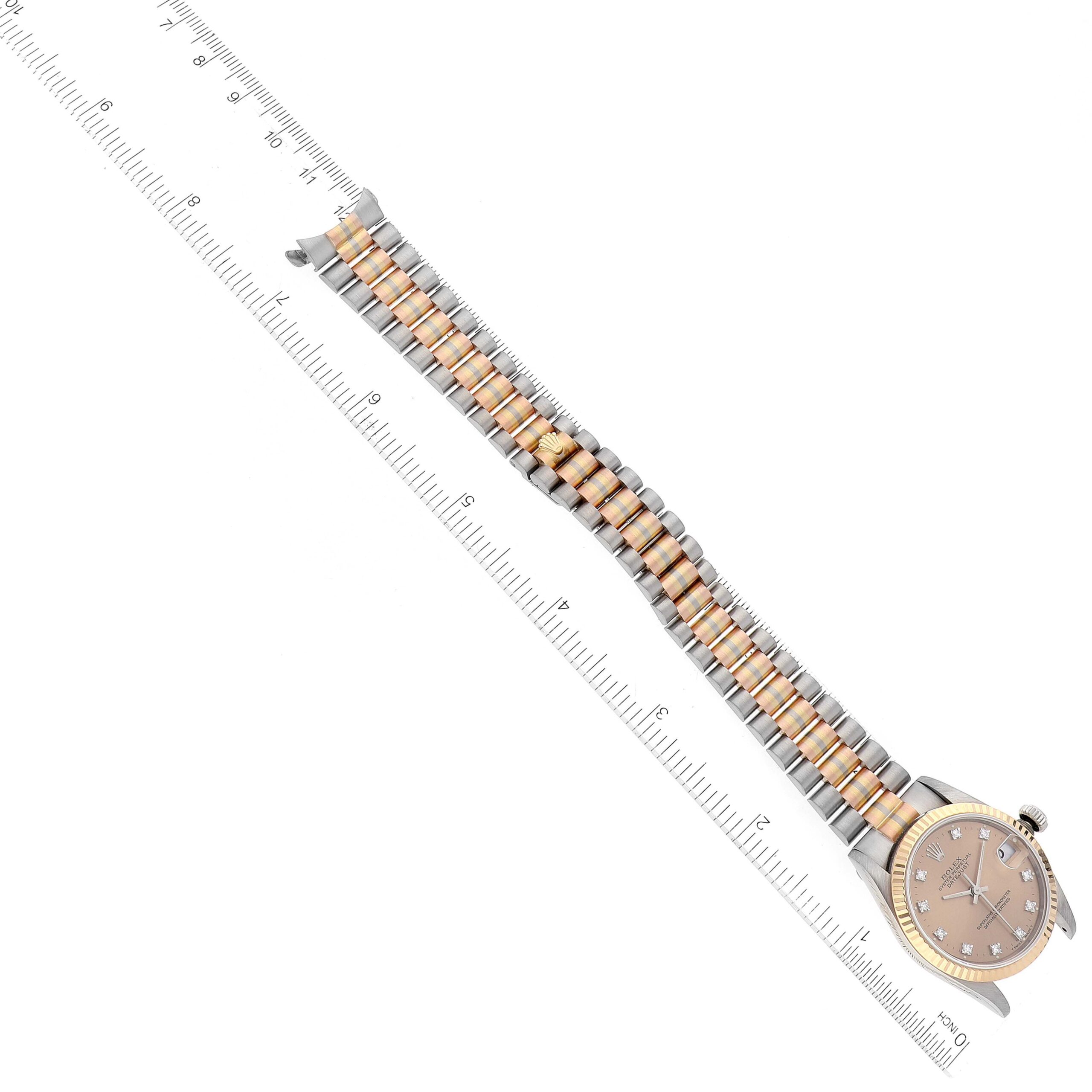 Rolex President Midsize Tridor White Yellow Rose Gold Diamond Ladies Watch 68279