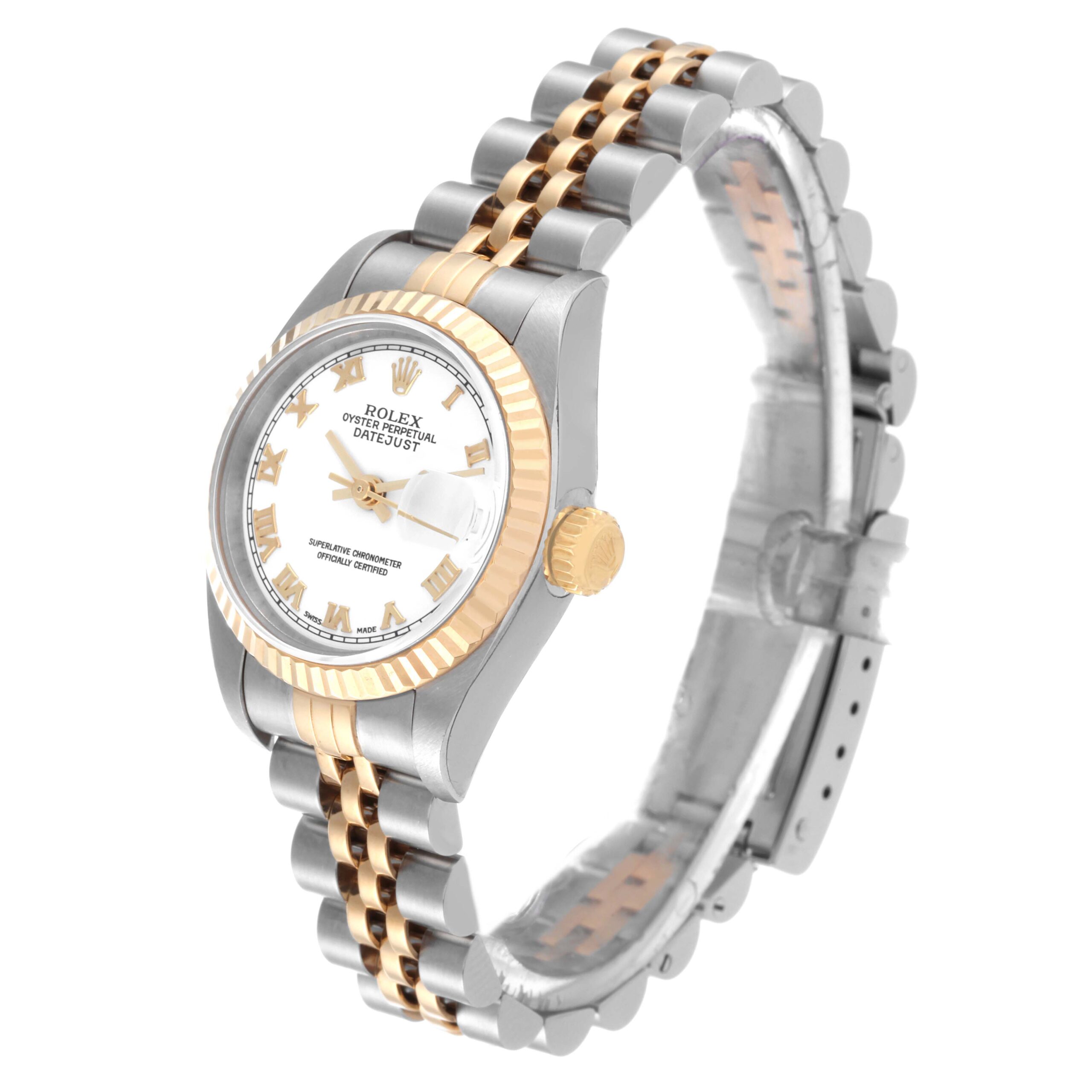 Rolex Datejust Steel Yellow Gold White Roman Dial Ladies Watch 79173 Box Papers