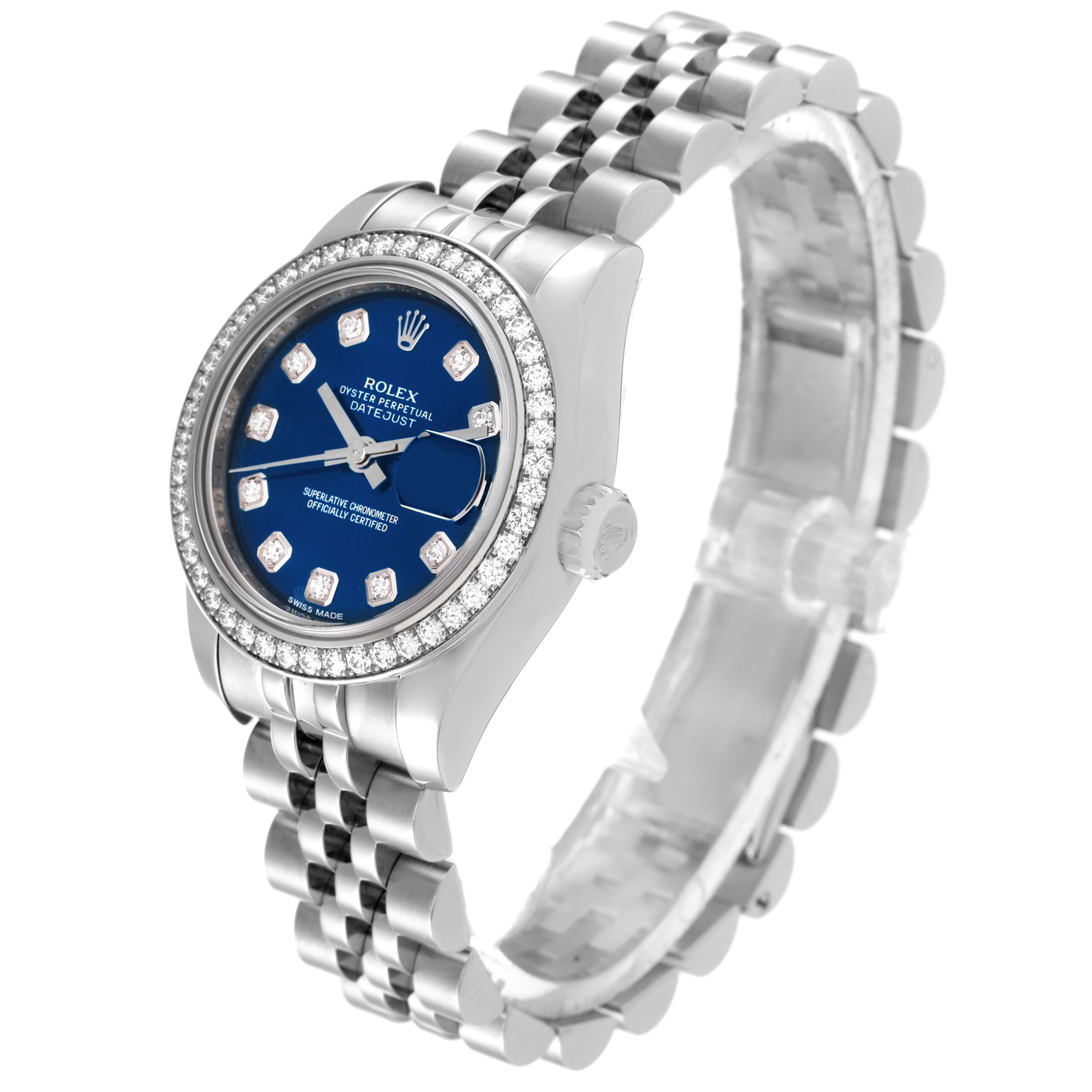 Rolex Datejust Steel White Gold Blue Dial Diamond Ladies Watch 179384