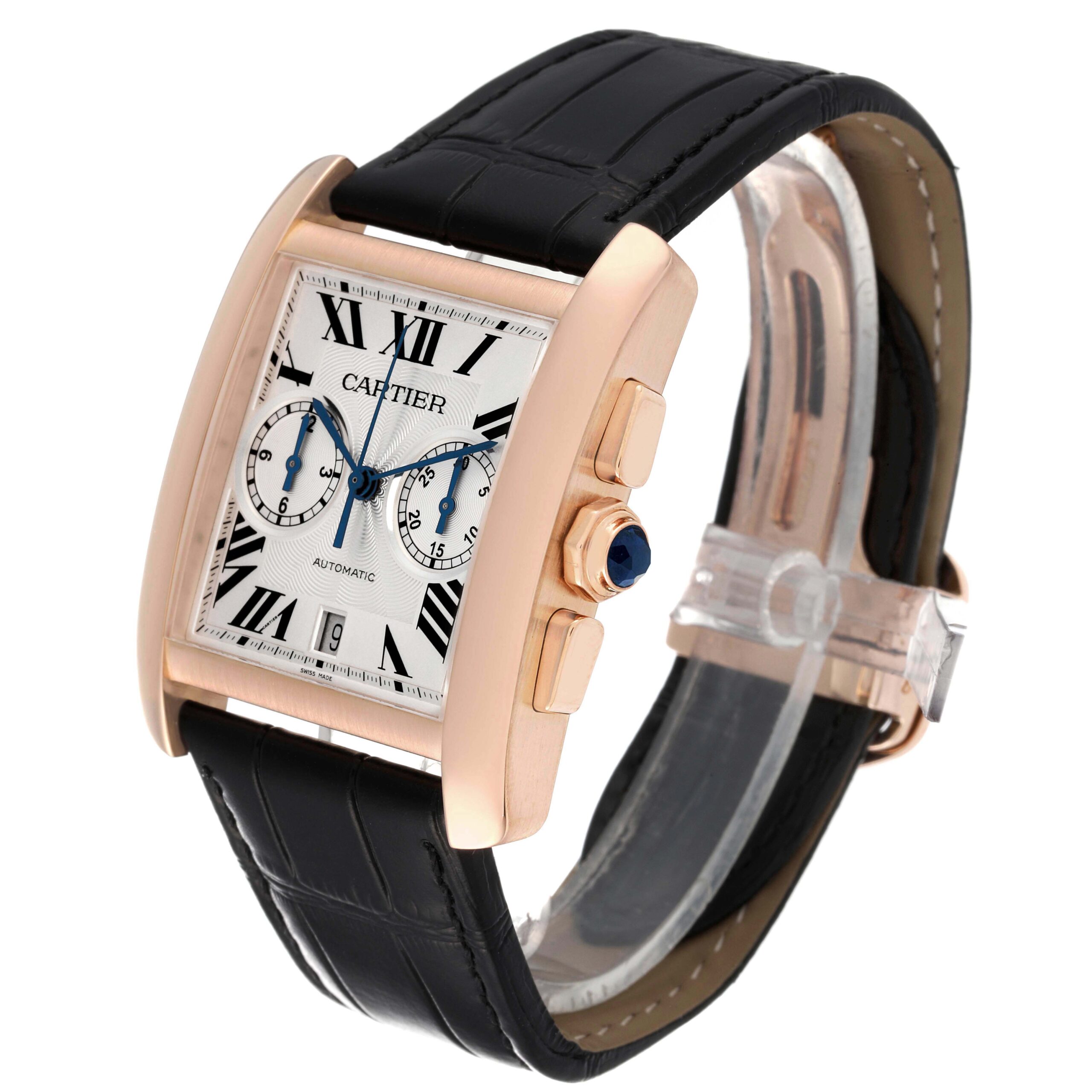 Cartier Tank MC 18K Rose Gold Silver Dial Mens Watch W5330005