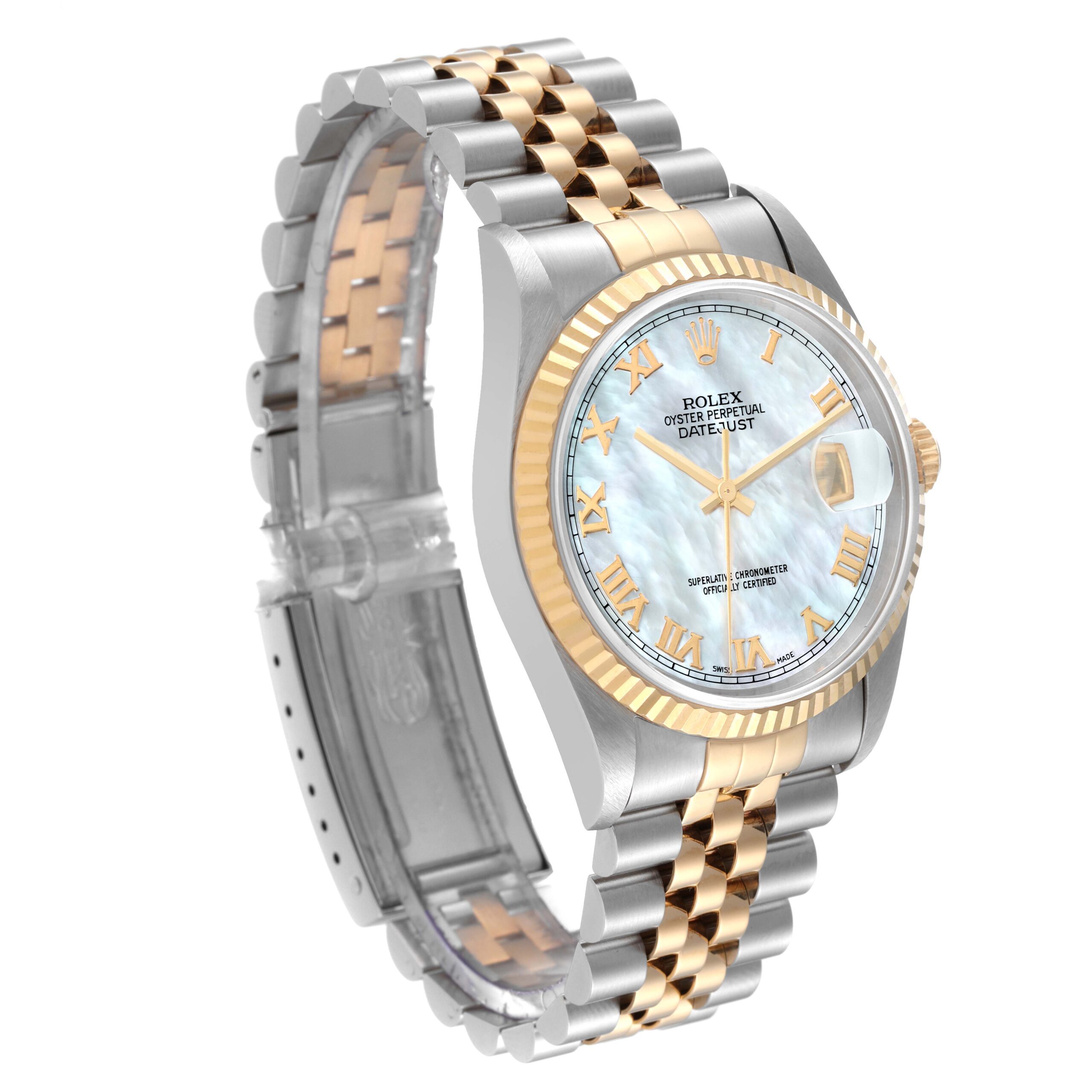 Rolex Datejust Steel Yellow Gold Mother of Pearl Dial Mens Watch 16233
