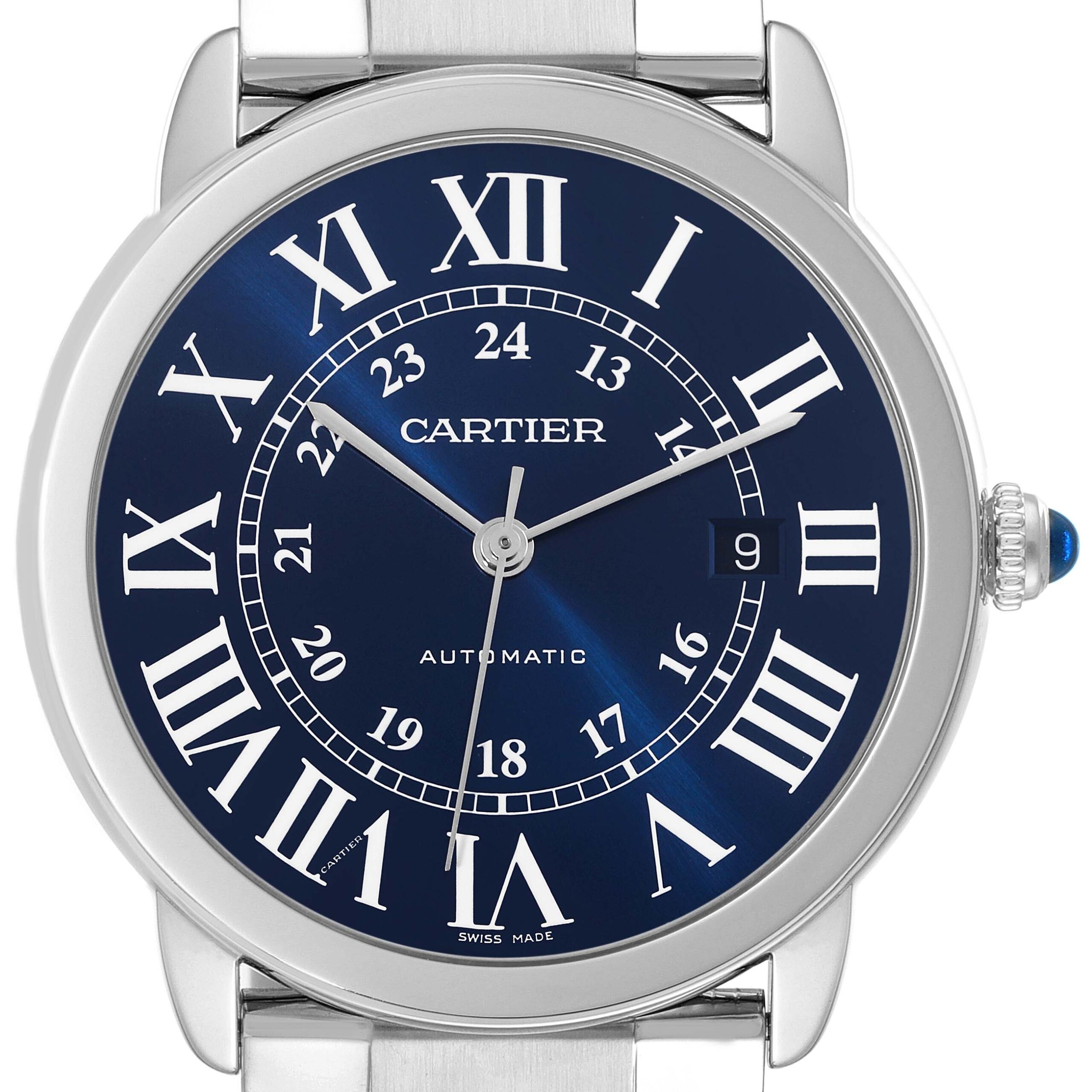 Cartier Ronde Solo XL Blue Dial Automatic Steel Mens Watch WSRN0023 Box Card
