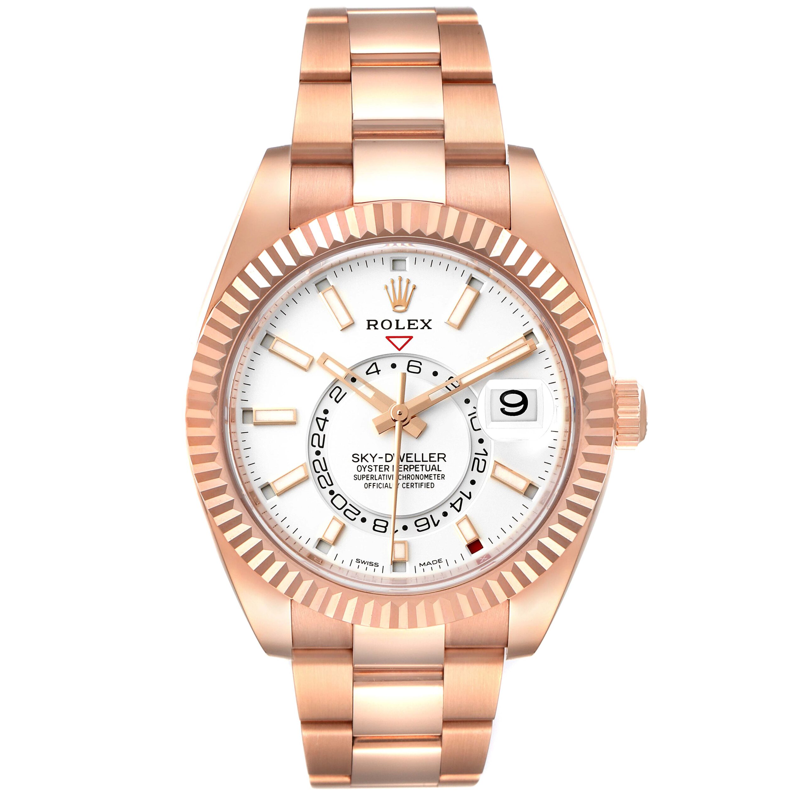 Rolex Sky-Dweller Rose Gold White Dial Mens Watch 326935 Box Card