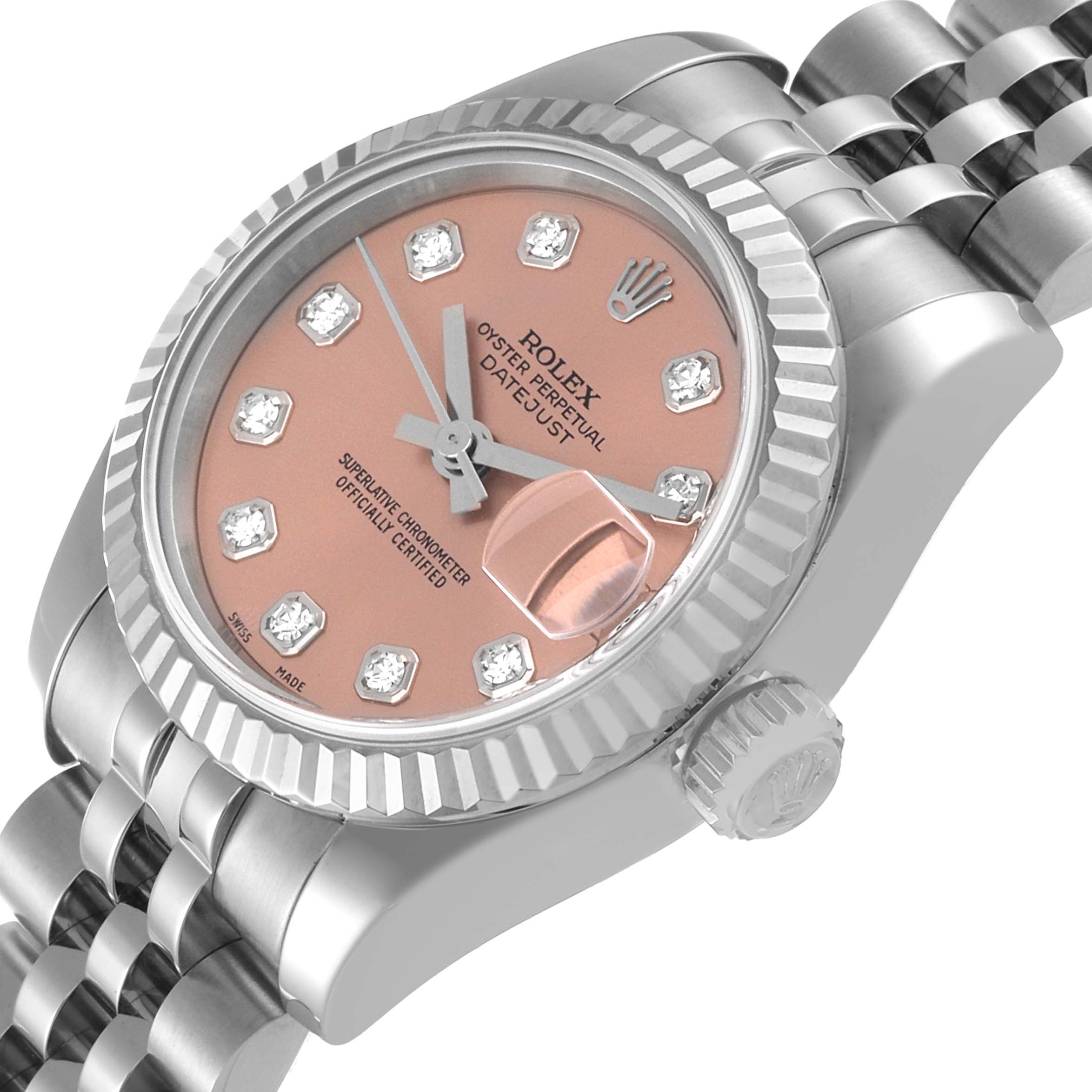 Rolex Datejust Steel White Gold Pink Diamond Dial Ladies Watch 179174